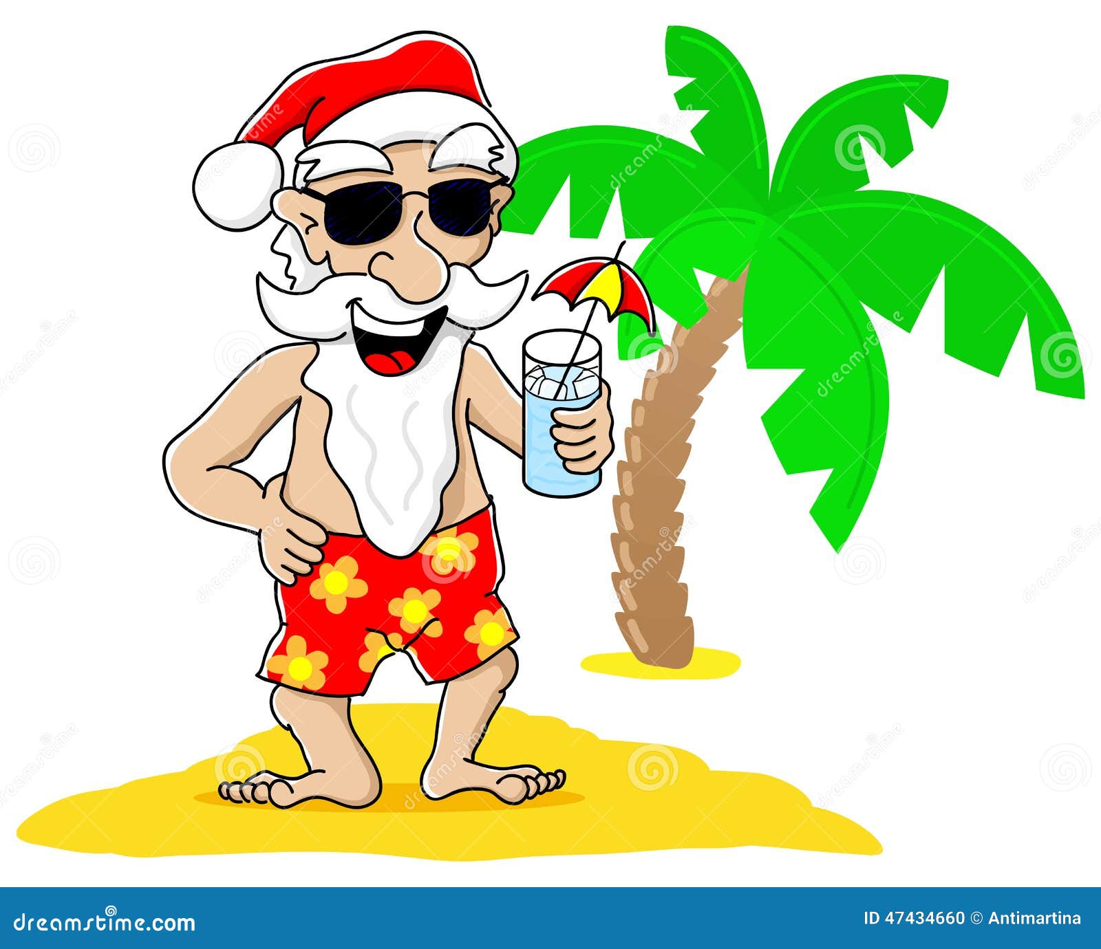 santa claus at christmas on vacation at the beach stock christmas cards snowman