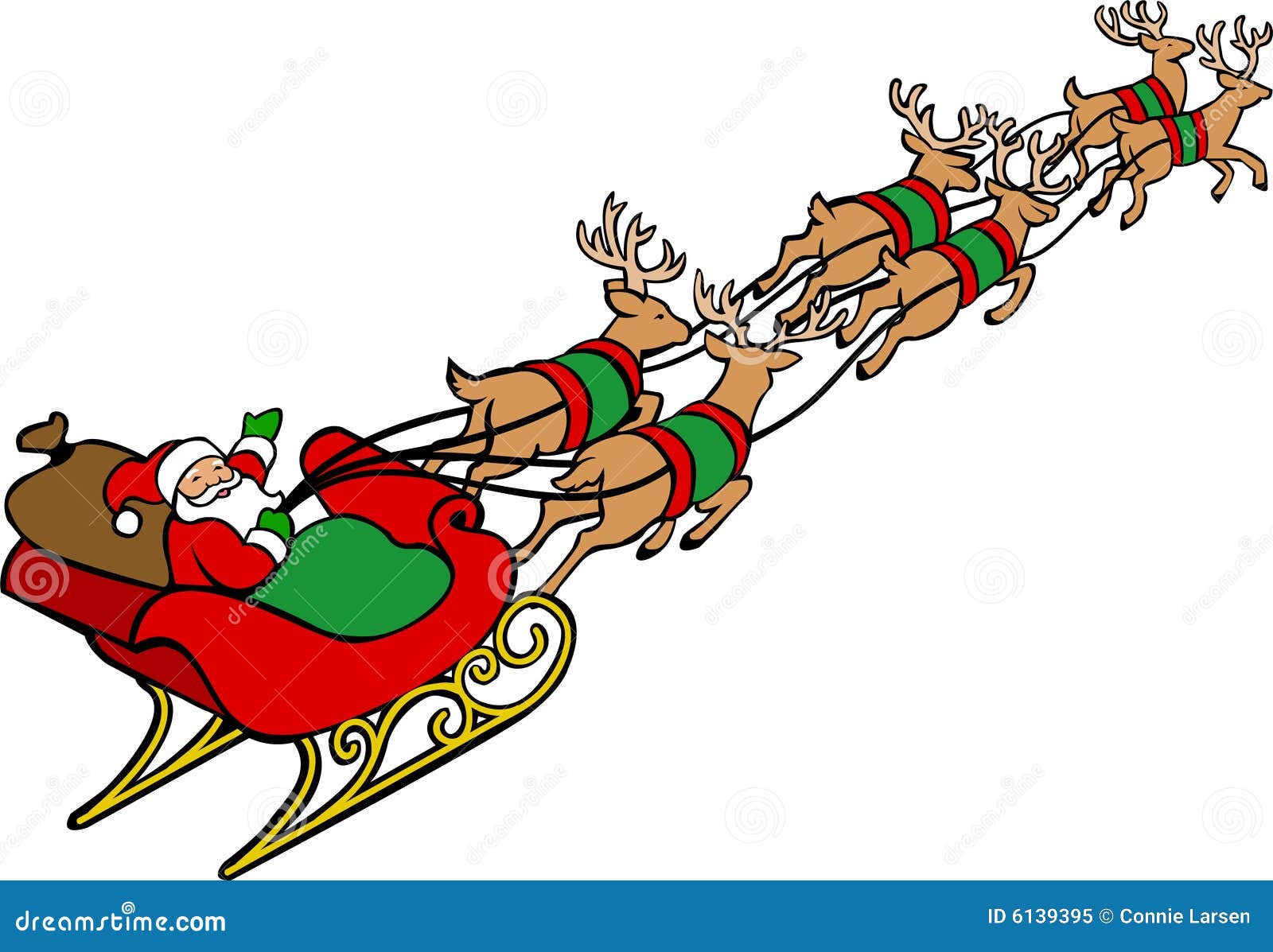 Santa Sleigh and Reindeer Clip Art