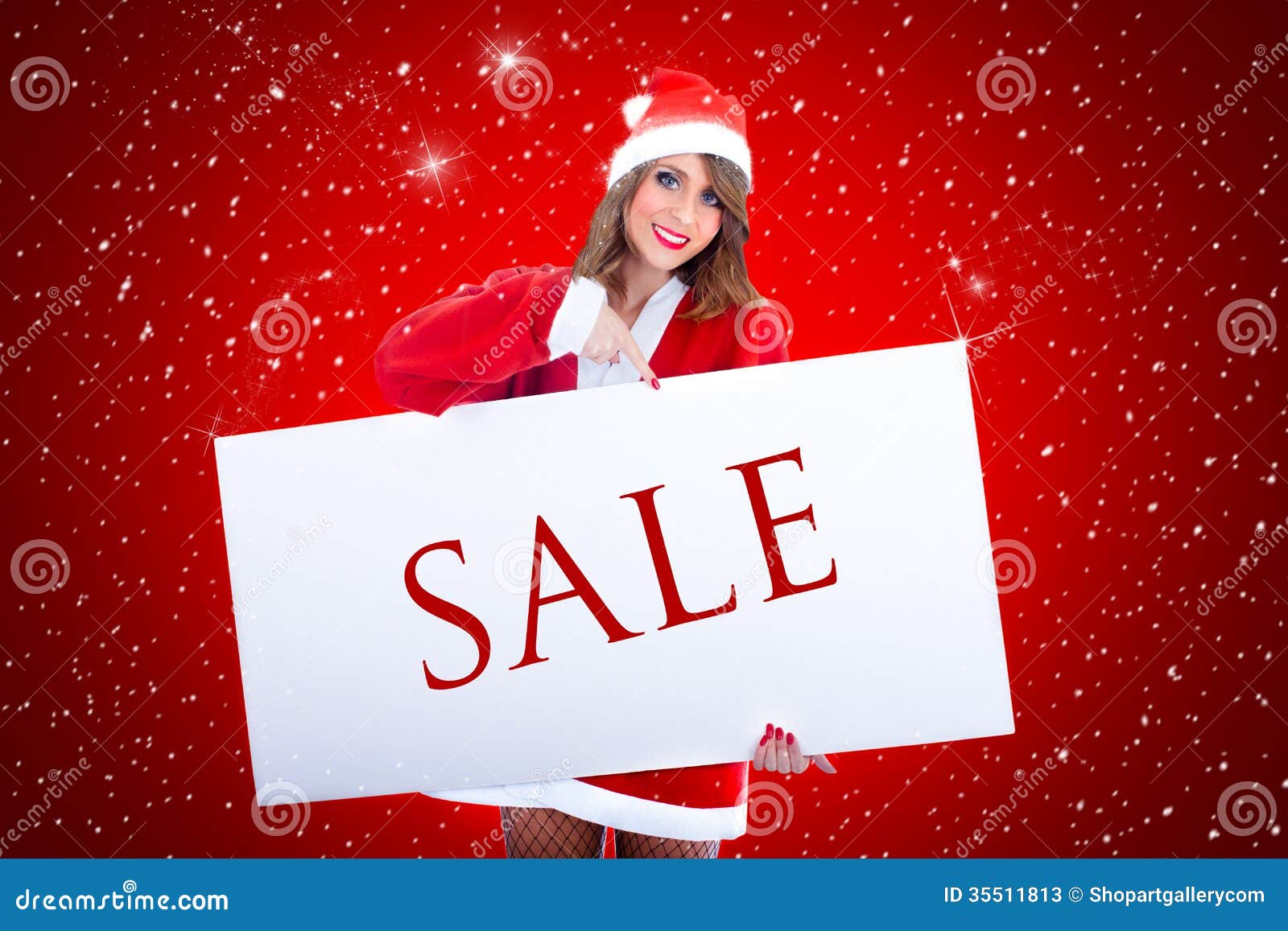 santa claus woman with sale billboard stock photos image santa claus woman with sale billboard stock photos image