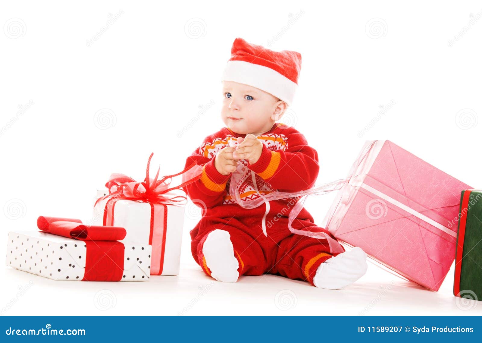 santa helper baby with christmas gifts royalty free stock santa helper baby with christmas gifts royalty free stock