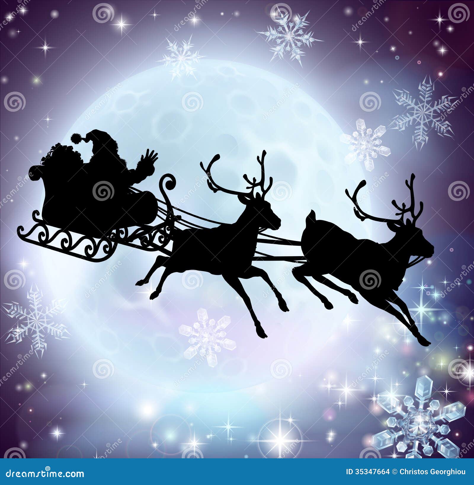 Santa Flying His Sleigh Silhouette