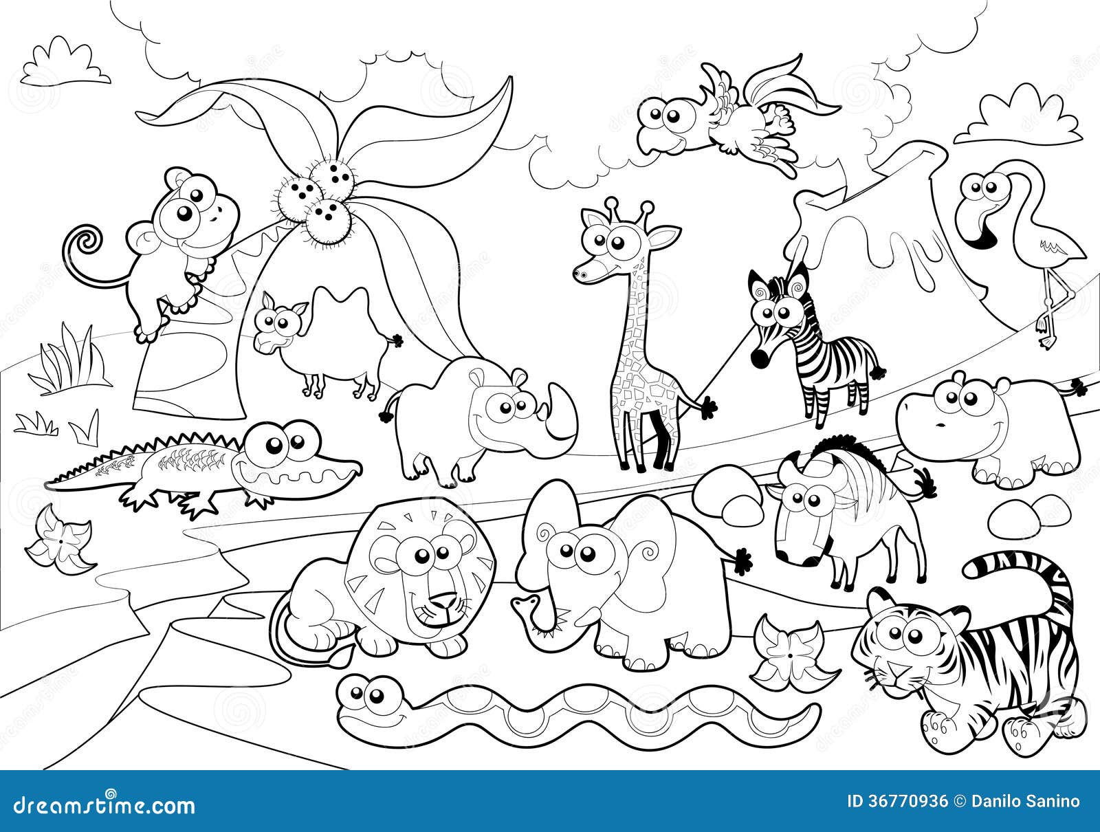 clipart jungle animals black and white - photo #14