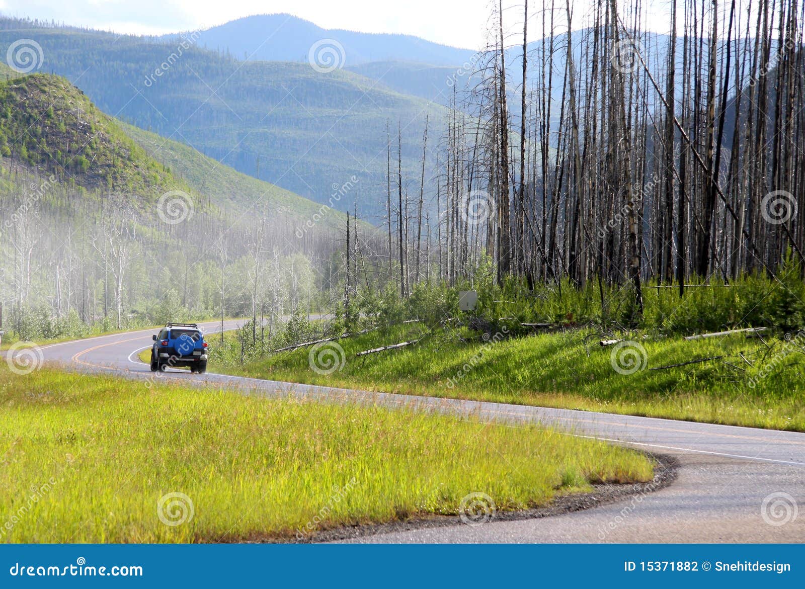 Scenic drive through rocky mountains in Montana.