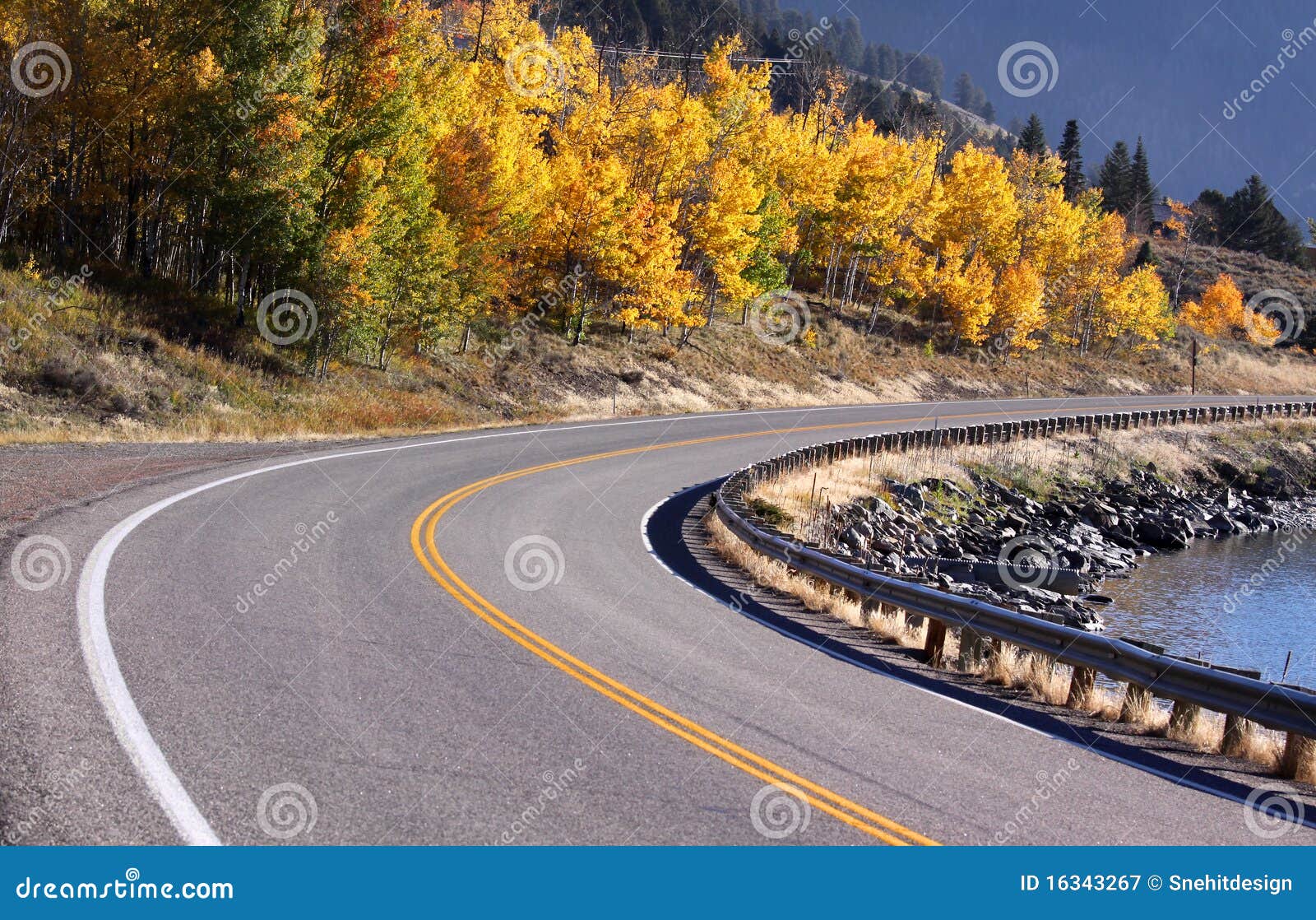 Scenic drive along Jackson lake ,Wyoming in autumn time.