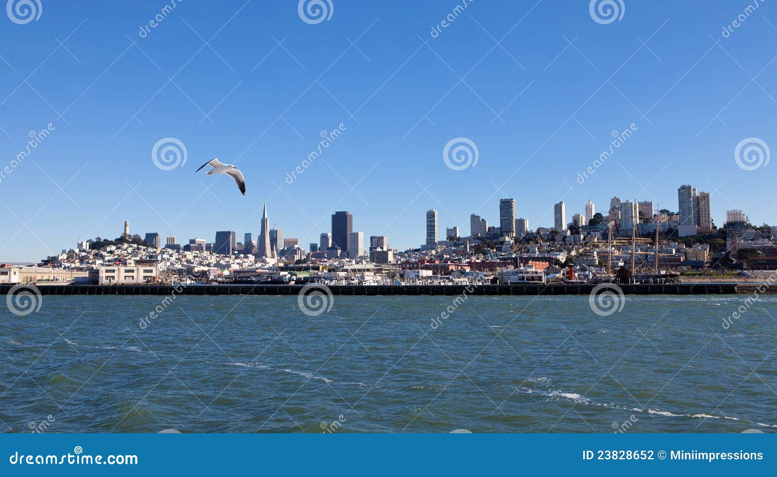 Scenic view of downtown San Francisco; view from SF Bay tour boat.