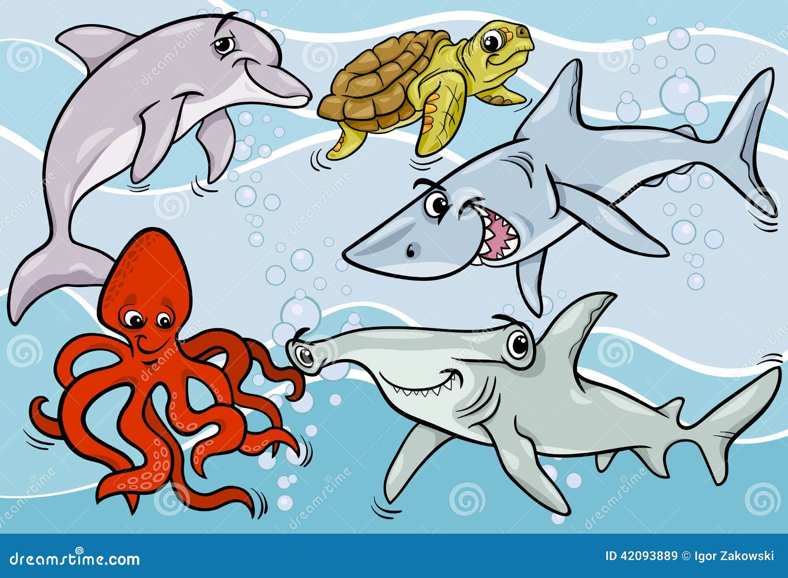 Sea Life Animals And Fish Cartoon Stock Vector - Image: 42093889