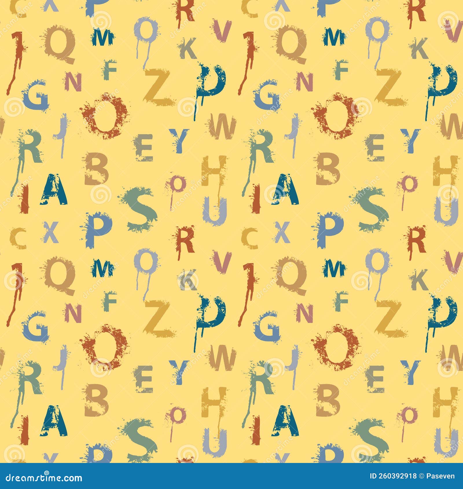 Seamless Pattern With Alphabet Letters In Form Of Colored Paint