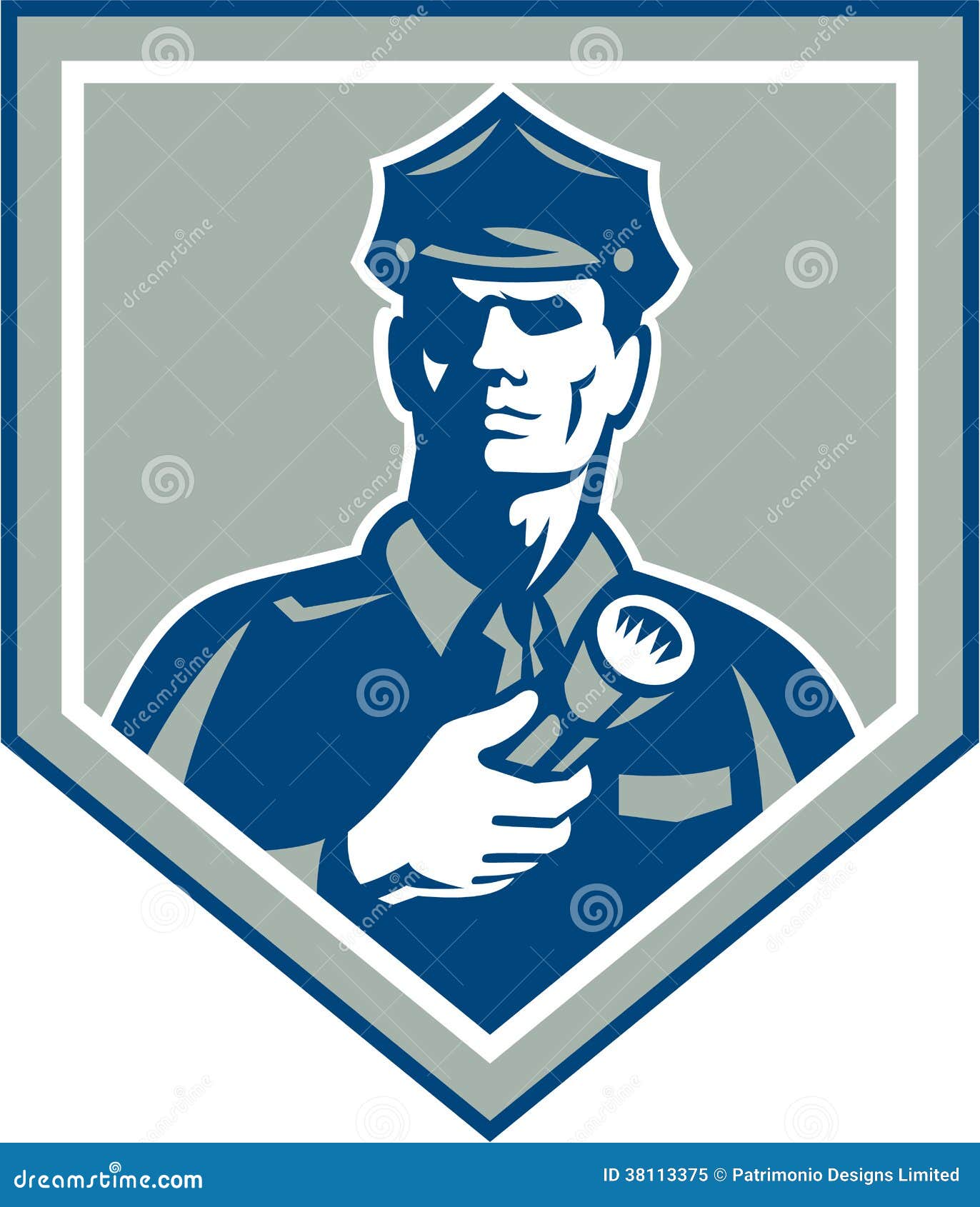 Security Guard Flashlight Shield Retro Security Guard Flashlight Shield Retro Royalty Free Stock
