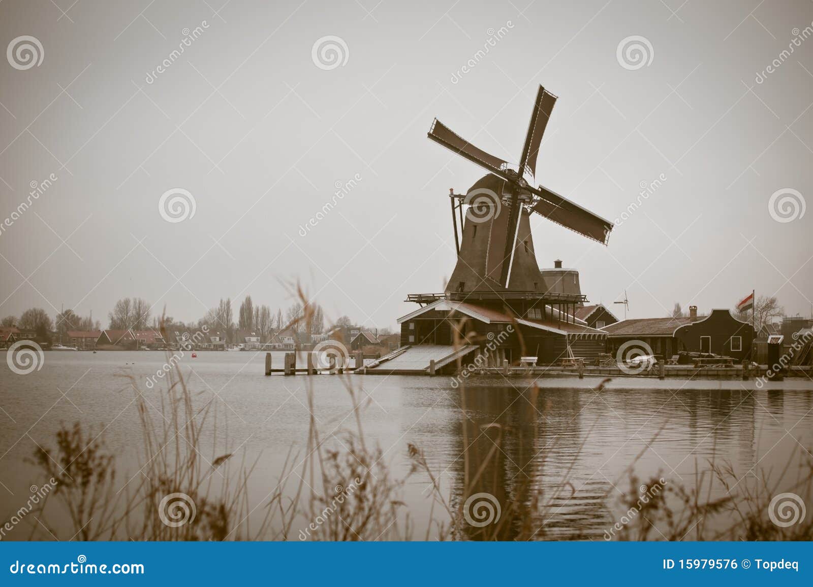 Sepia Toned Image Of Windmill In Zaanse Schans Royalty Free Stock 
