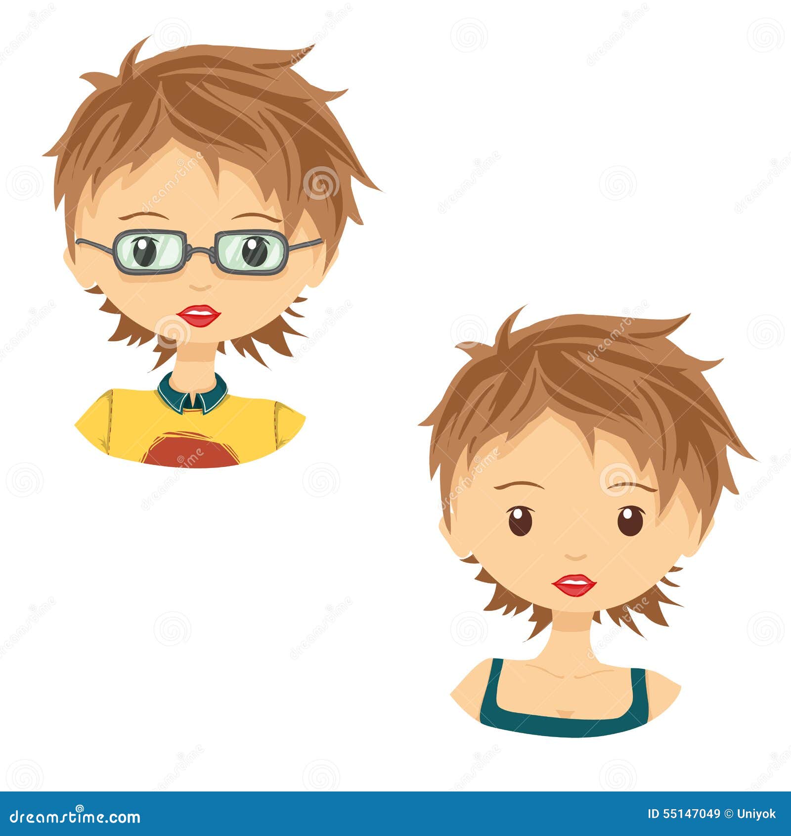 Set Of Avatar Cute Cartoon Girl In Glasses Stock Vector - Image: 55147049