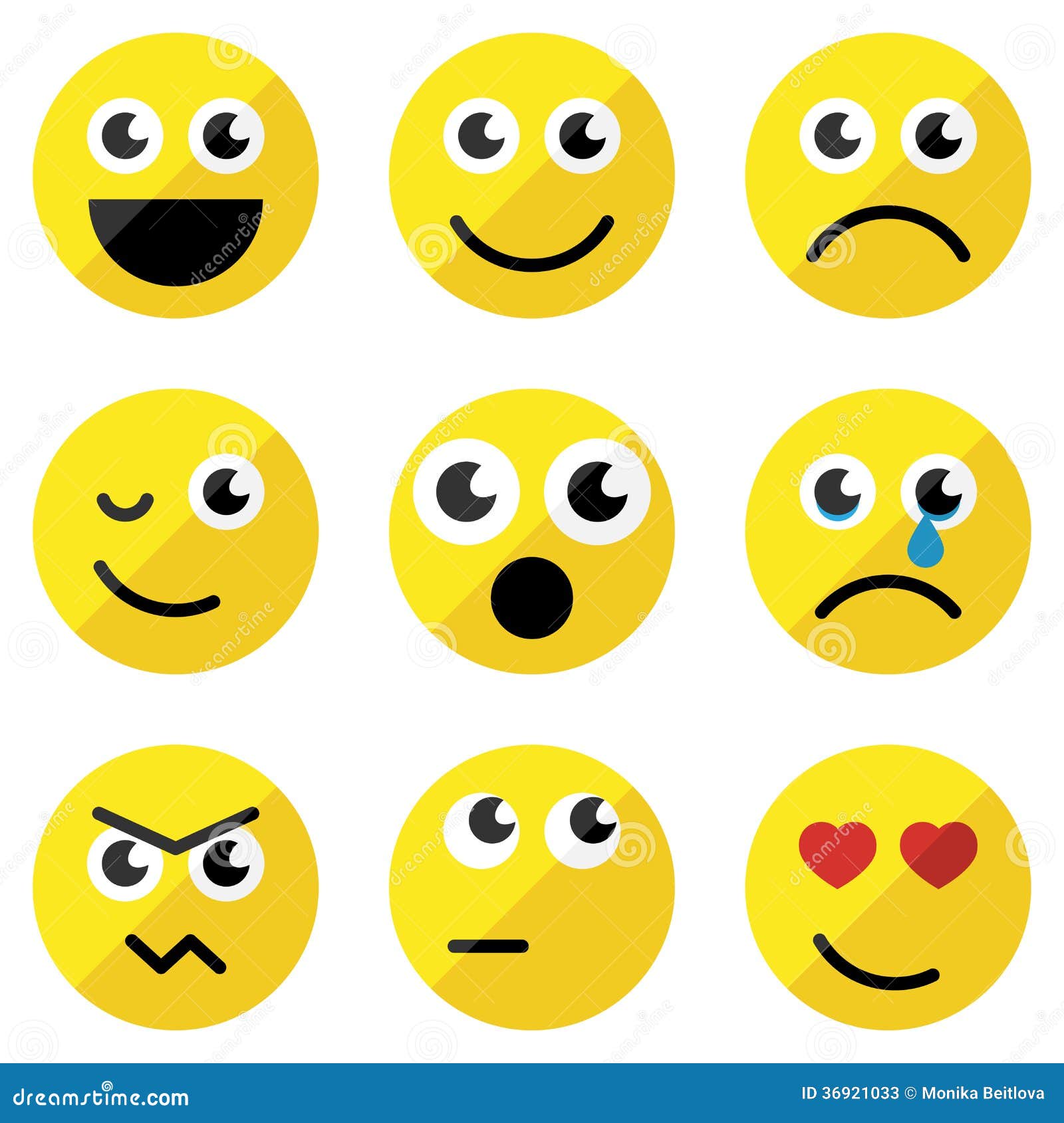 Basic Face Emojis Emoticons Emotions Flat Vector Illustration Symbols