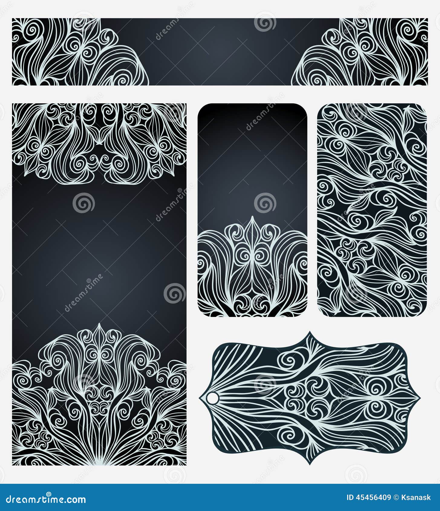 Line Art Card Design : Set of cards with elegant line art pattern stock vector