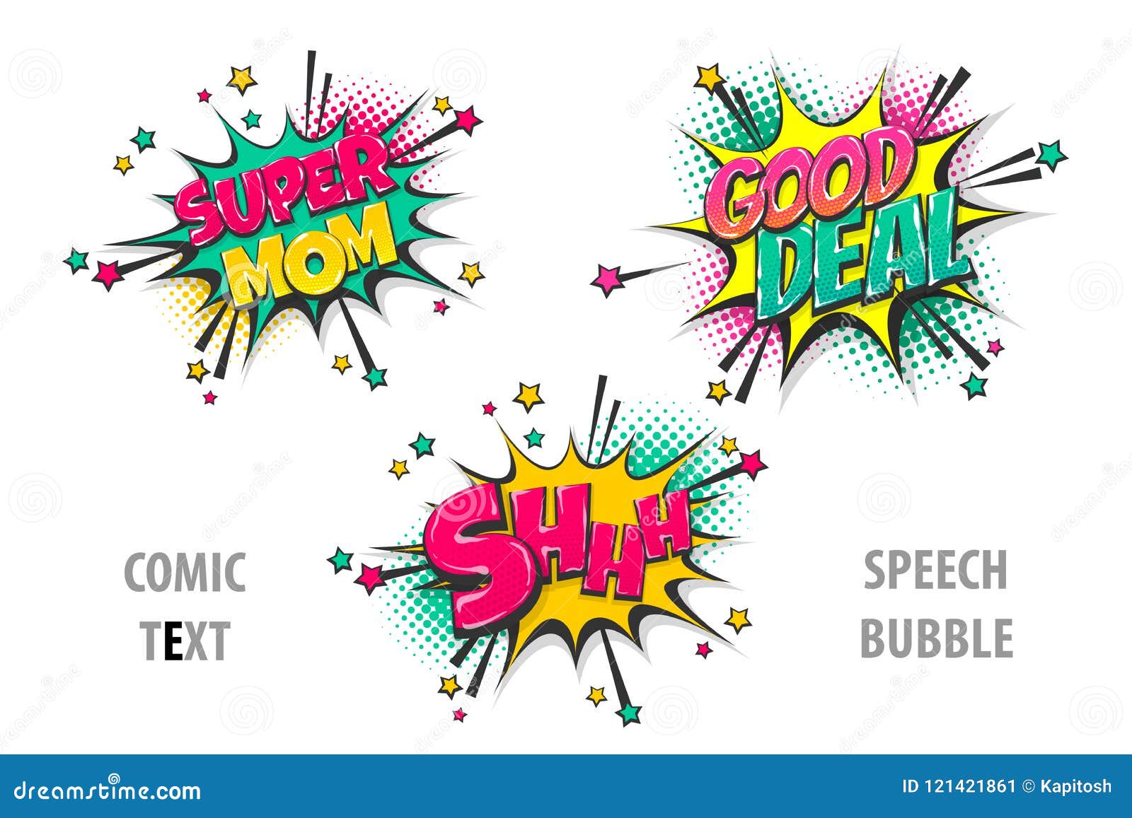 Set Comic Text Speech Bubble Super Mom Stock Vector Illustration Of