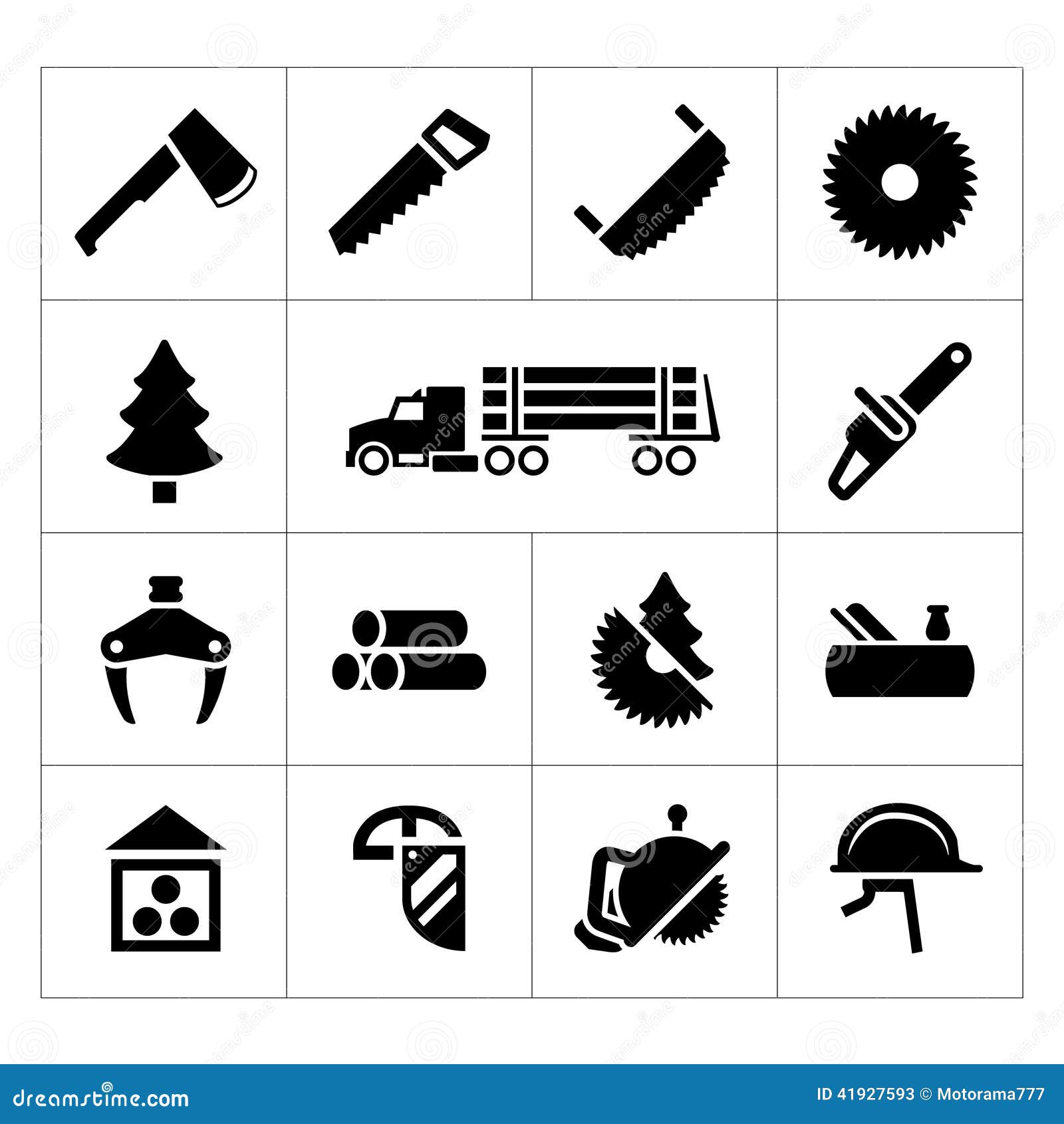Set Icons Of Sawmill, Timber, Lumber And Woodworking Stock 