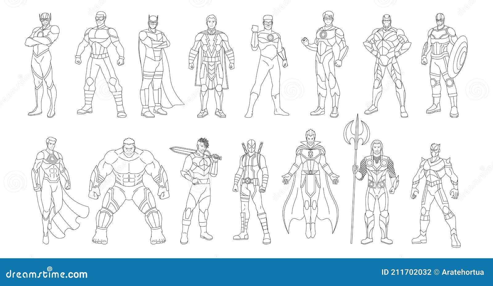 Set Of Outlines Of A Superheroes Stock Vector Illustration Of Mask