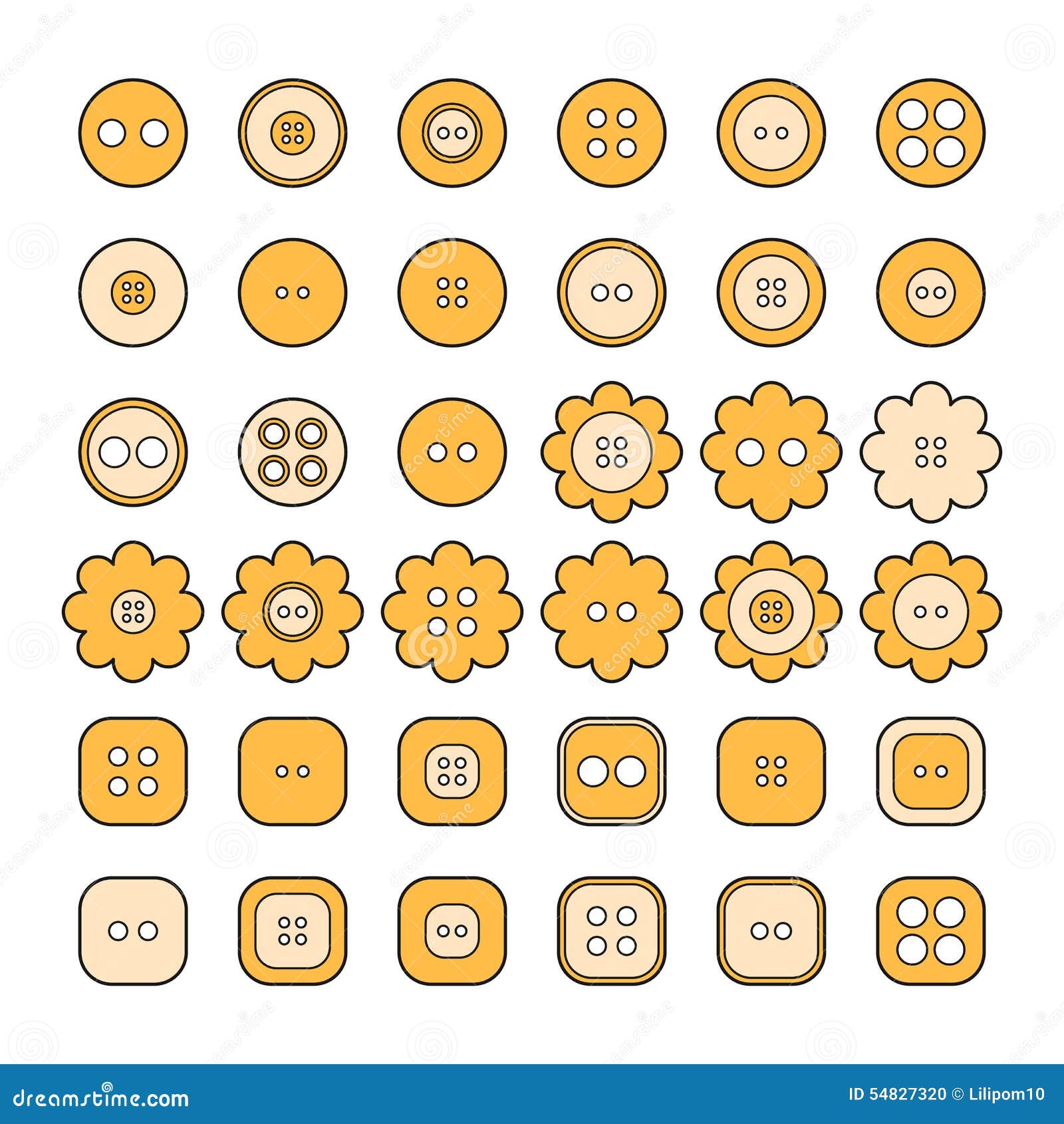 Set Of Sewing Buttons Of Different Shapes For Design Stock Vector