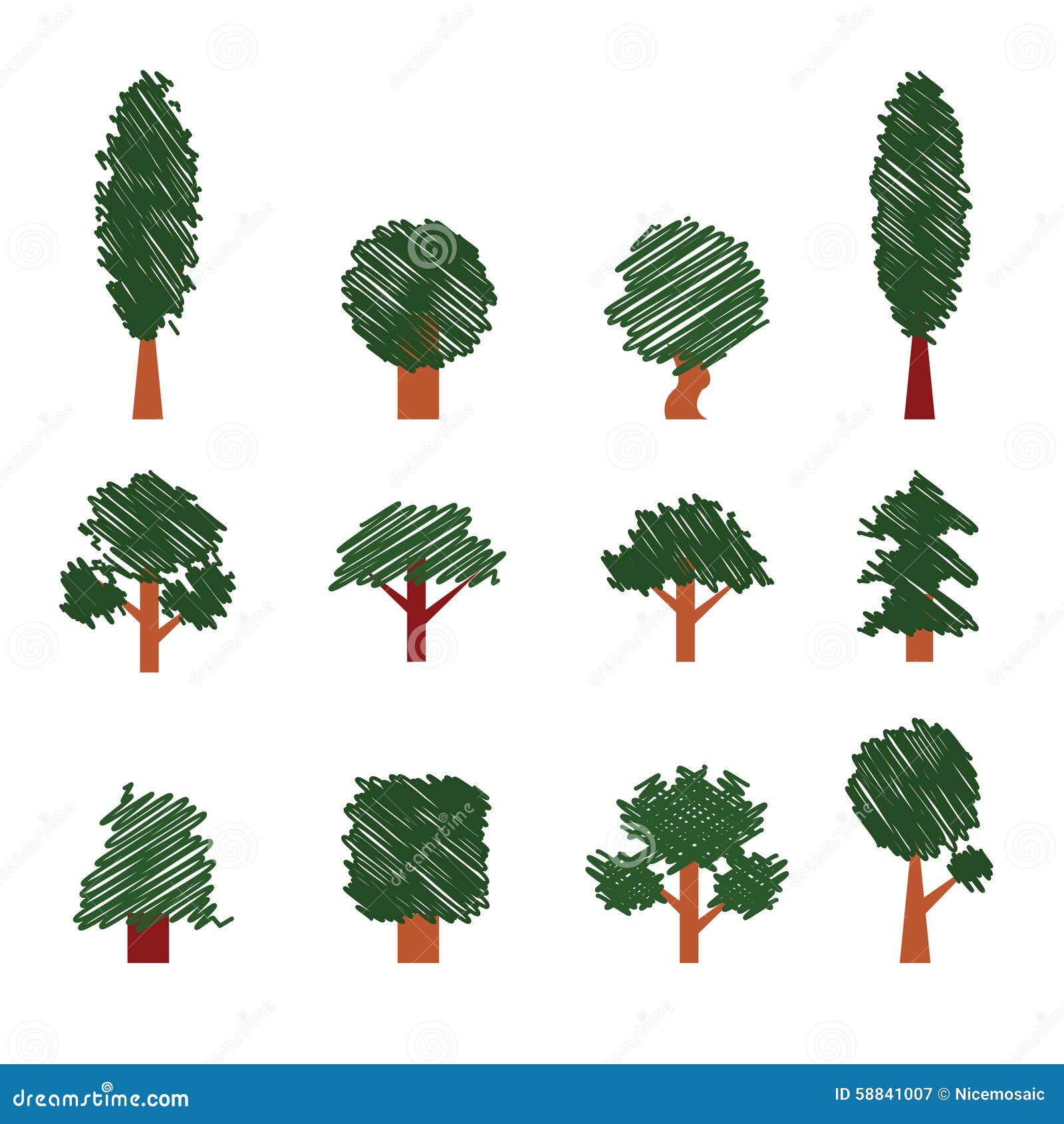 Set Of Trees Hand Drawing Style Collection Of Design Elements Stock Vector Image 58841007 Tree Collection Of Design Elements Stock Vector Illustration Of Icon Botany 32428346