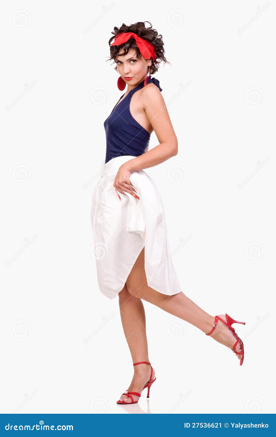 Sexy Brunette Pin Up Girl Wearing White Skirt And Stock Image Image