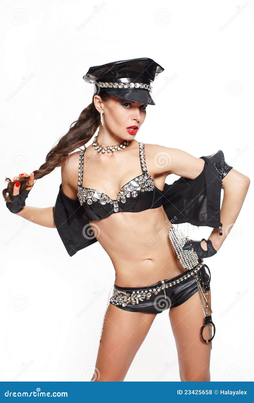 Sexy Brunette Semi Nude Police Woman Royalty Free Stock