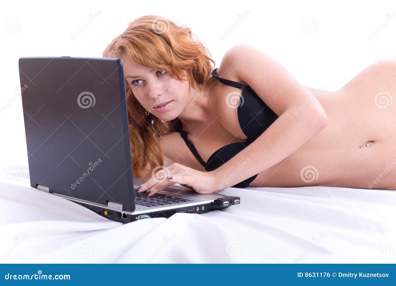 Sexy Woman Using Laptop Computer. Royalty Free Stock Image - Image 