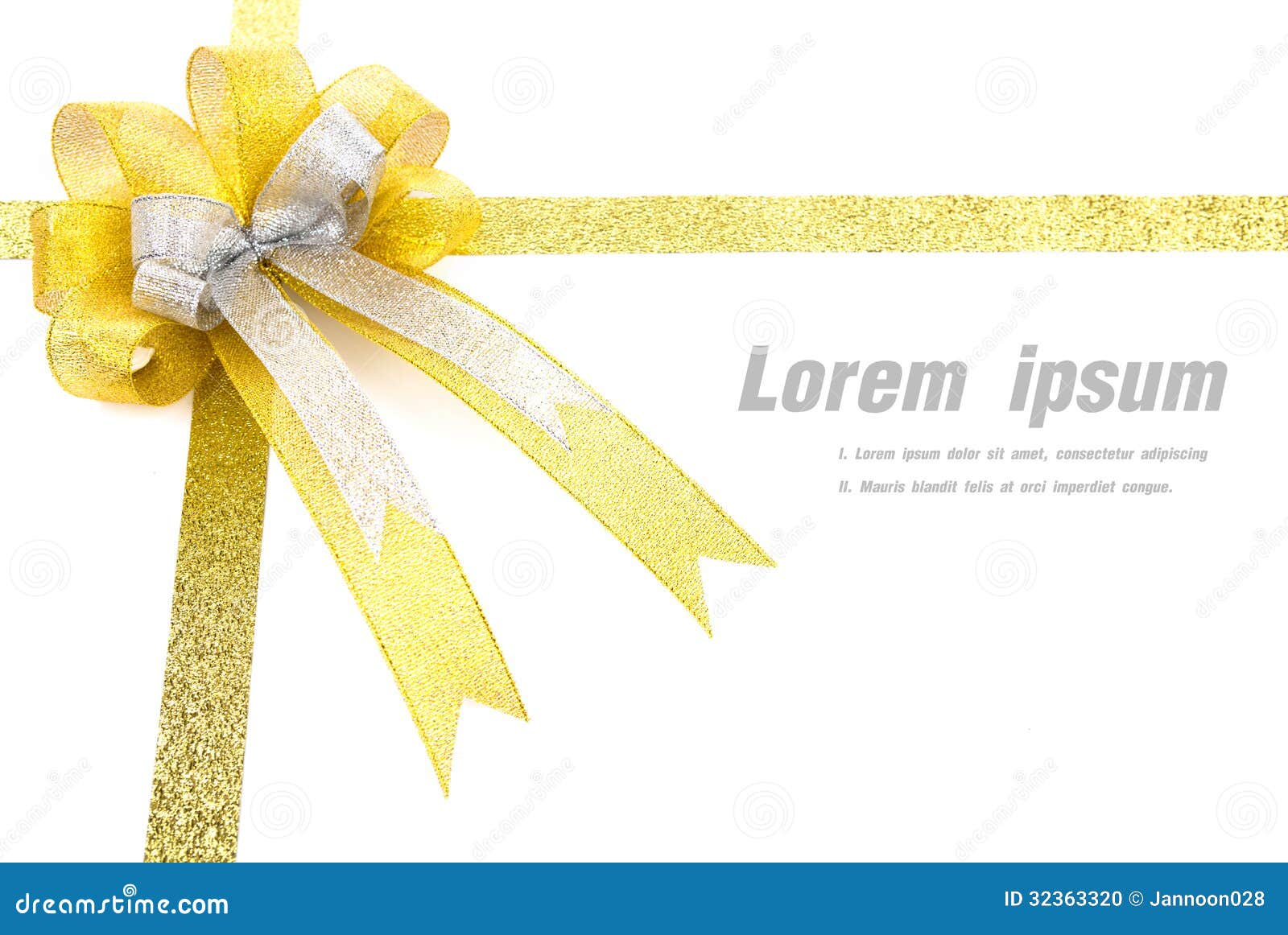 Shiny gold ribbon on white background with copy space.