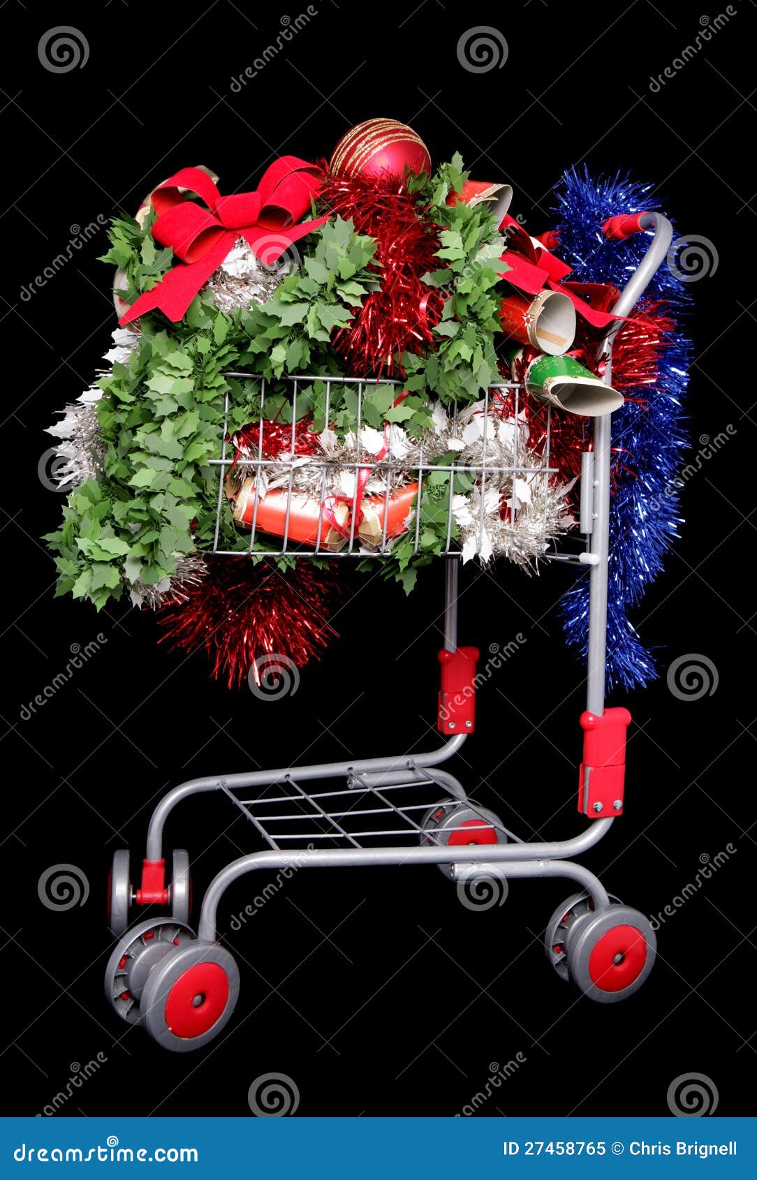 Shopping Trolley Of Christmas Decorations Royalty Free Stock Photo