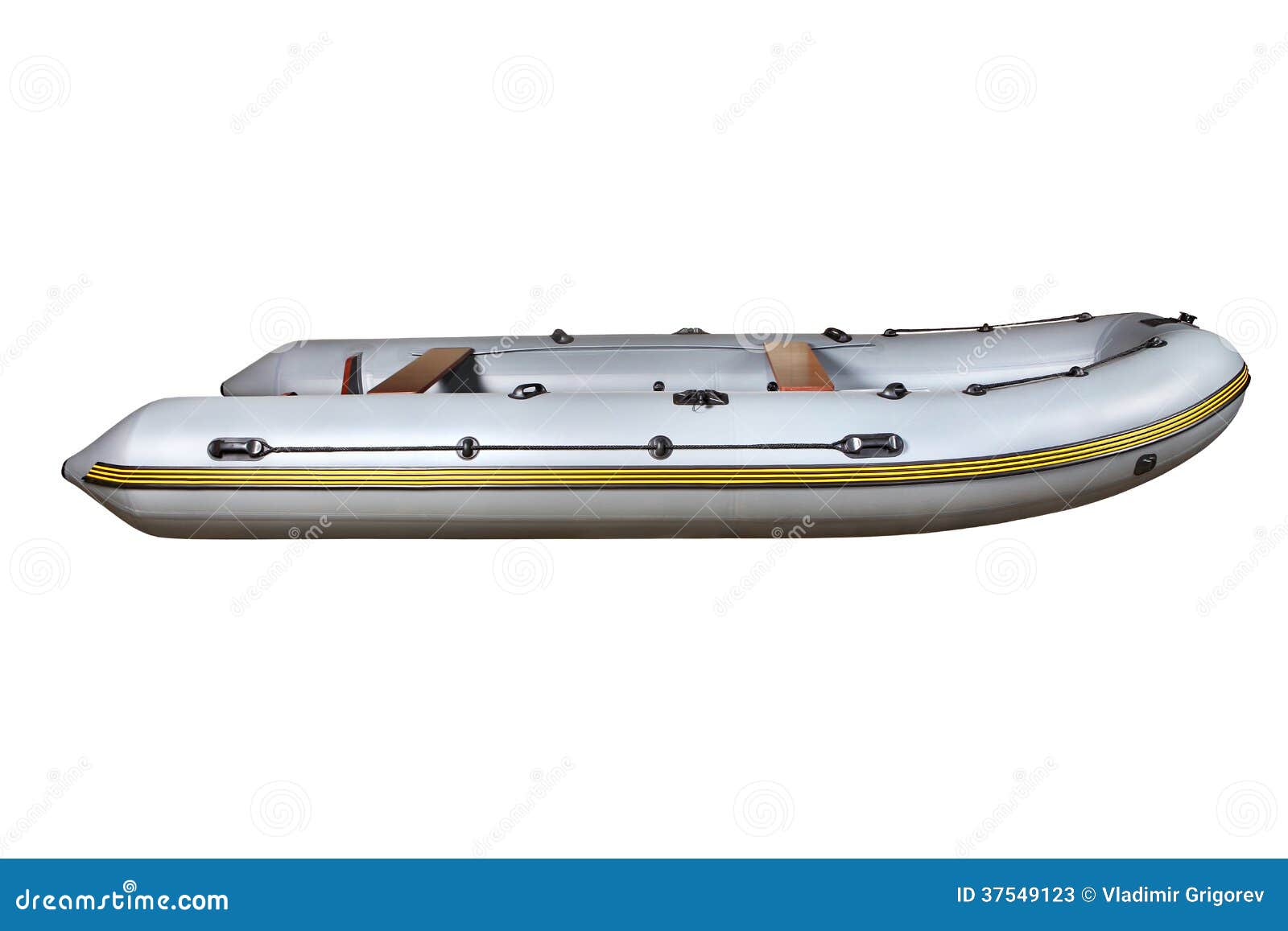 Side View On The Gray Inflatable Rubber Boat Dinghy PVC ...