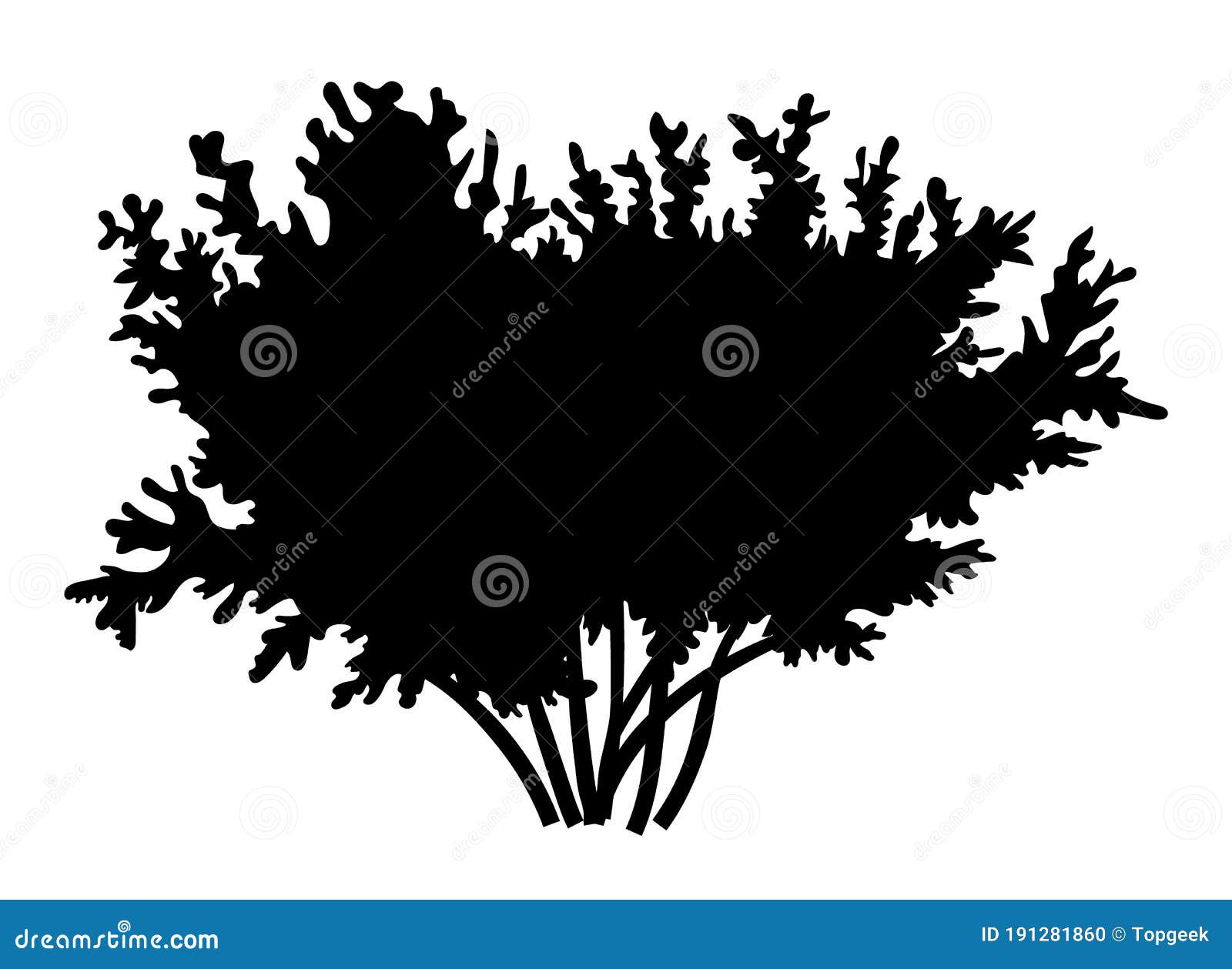 Silhouette Bush With Leaves Isilated On White Background Lush Bush Several Thick Branche Wide