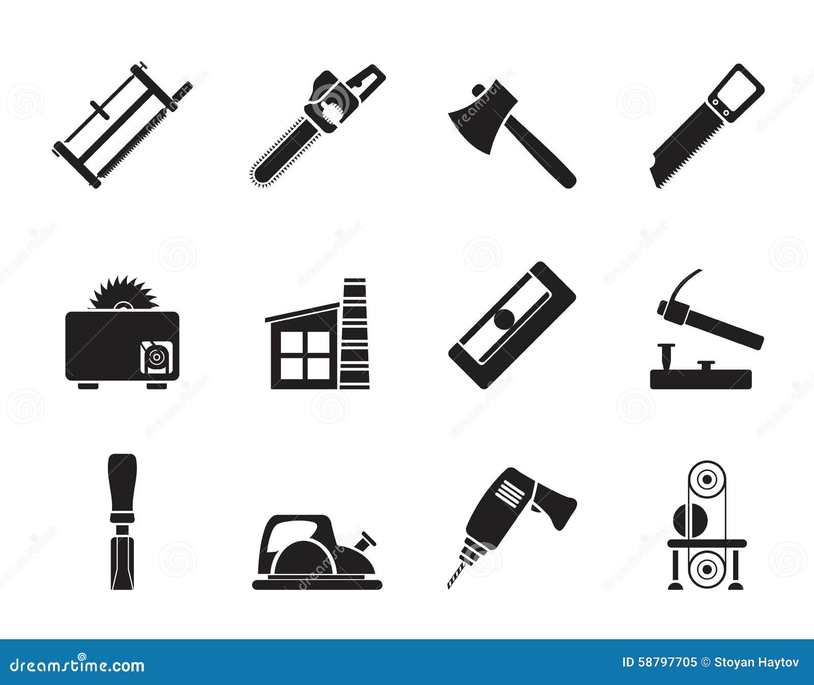... Woodworking industry and Woodworking tools icons - vector icon set