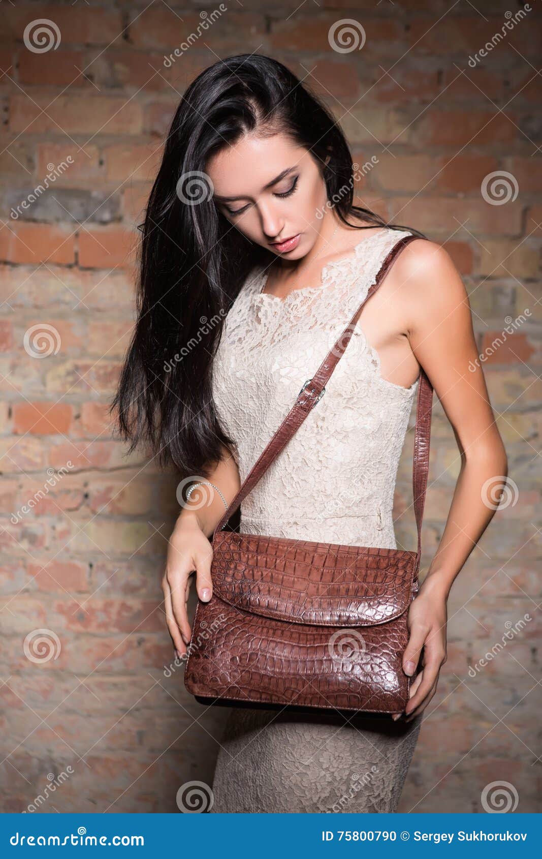 Slim Brunette With Handbag Stock Photo Image Of Accessory 75800790