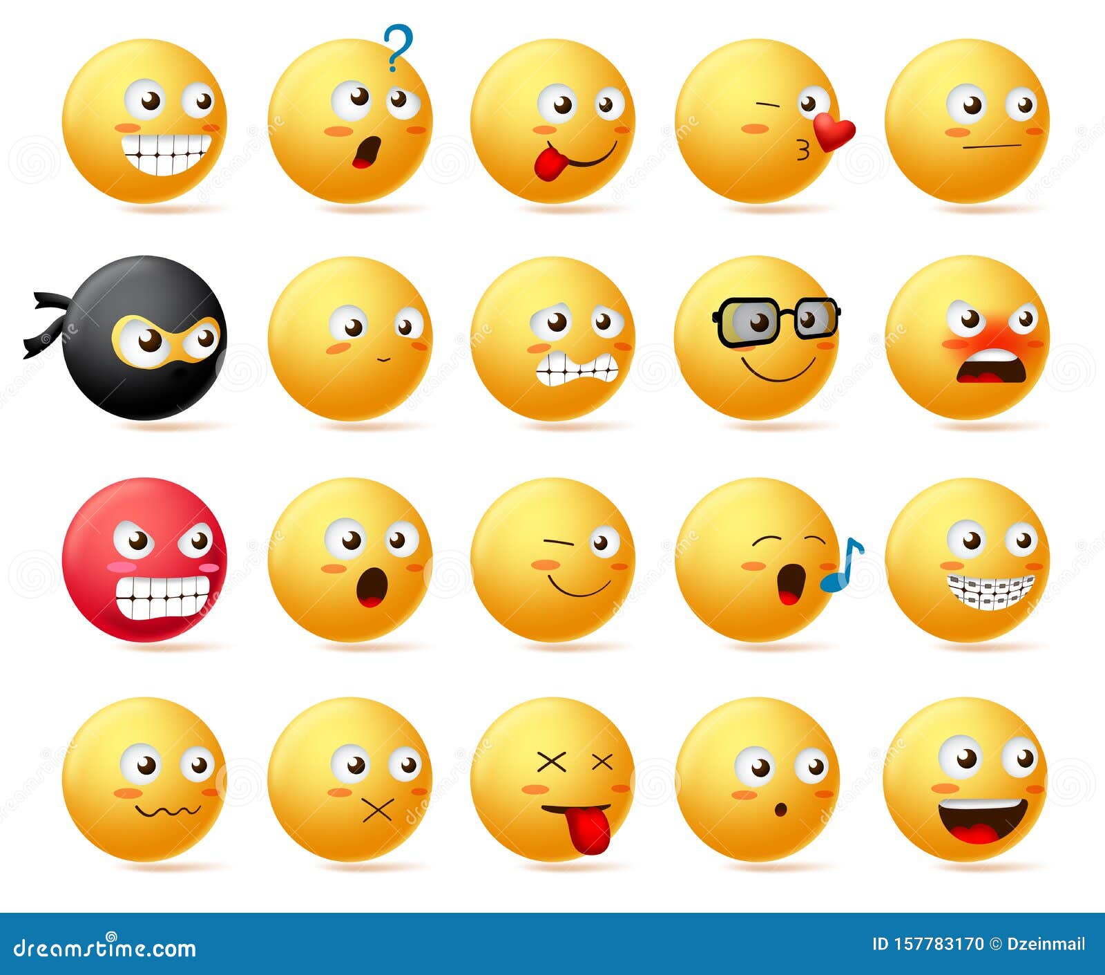 Smileys Emoji Faces Vector Set Smiley Emoticons With Side View Faces