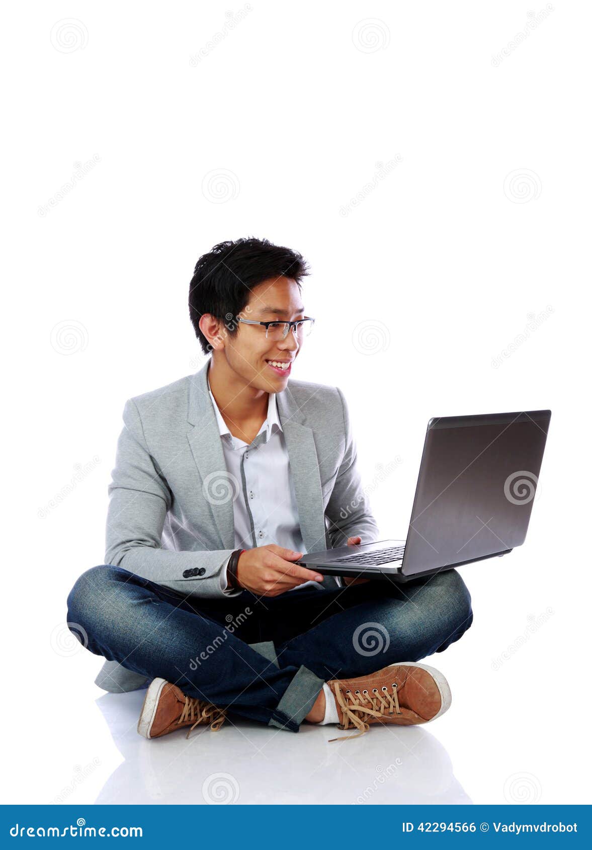 Asian man sitting Golden globe upskirts
