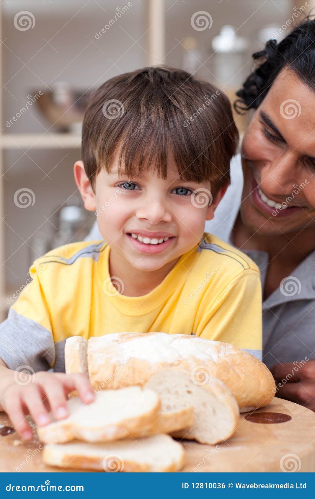 Smiling Child Bread With His Smiling Child Bread With His Royalty Free