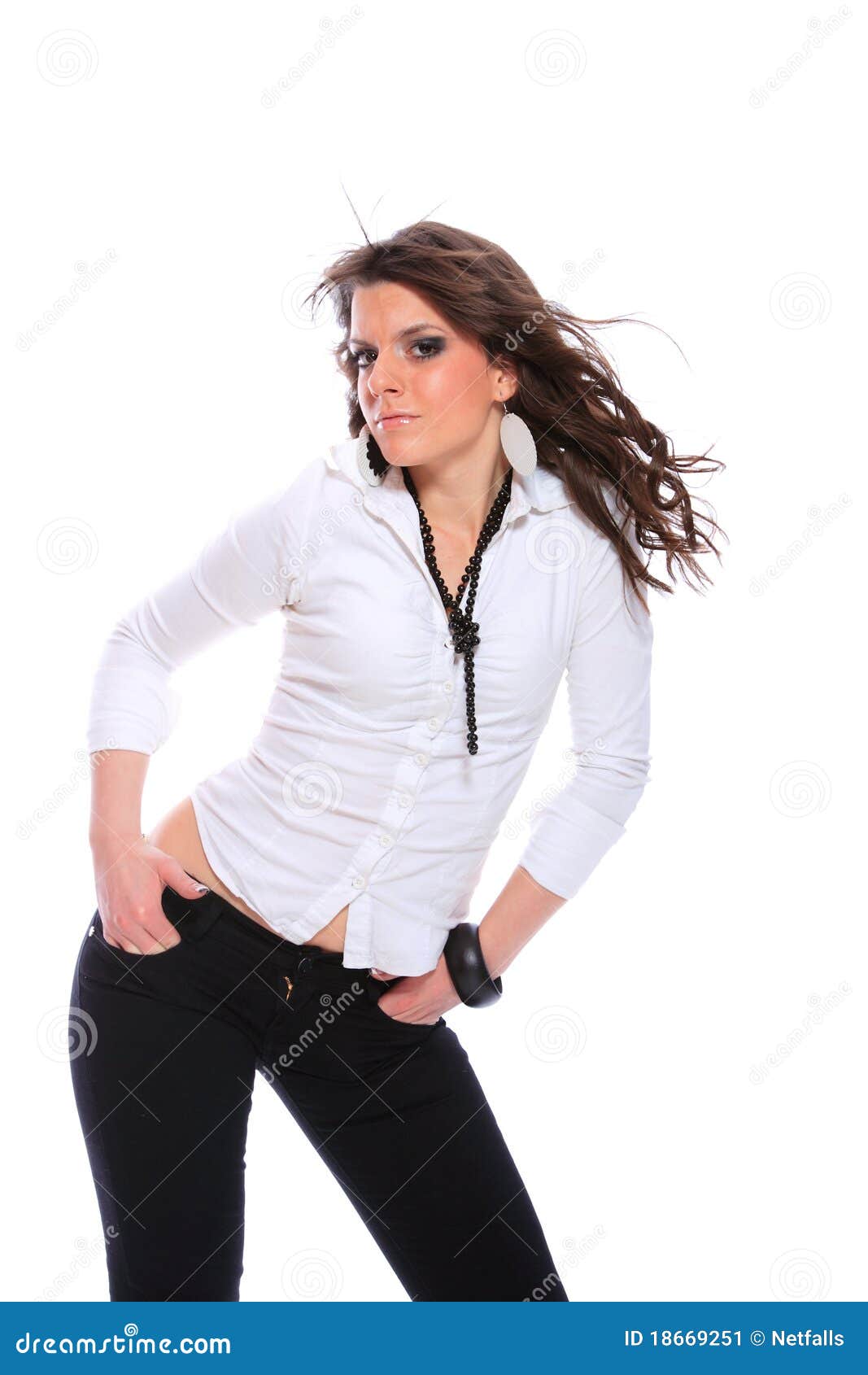 Pregnant Young Woman In A White Shirt Stock Photo - Image 