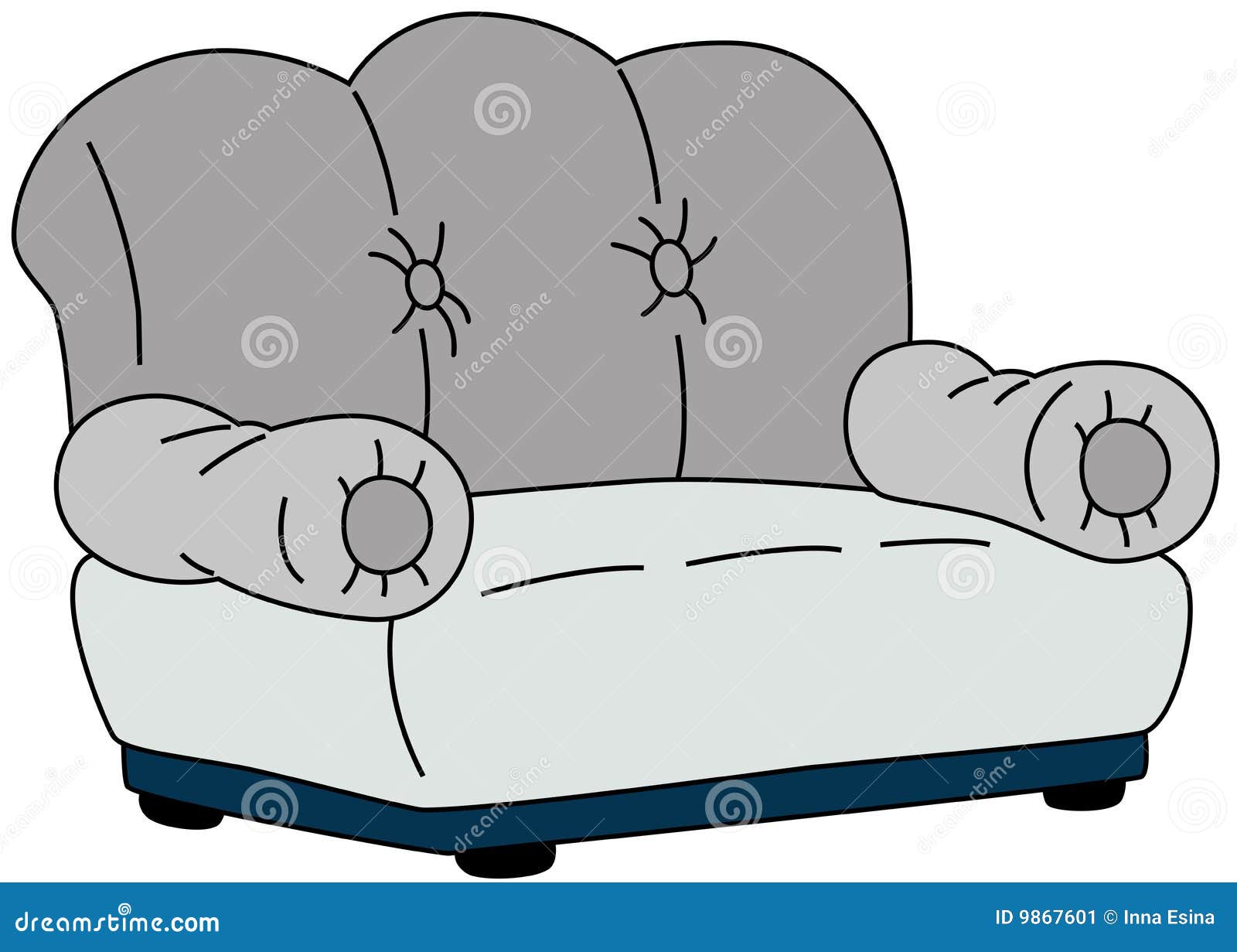 Comfortable grey sofa, isolated. Vector illustration.