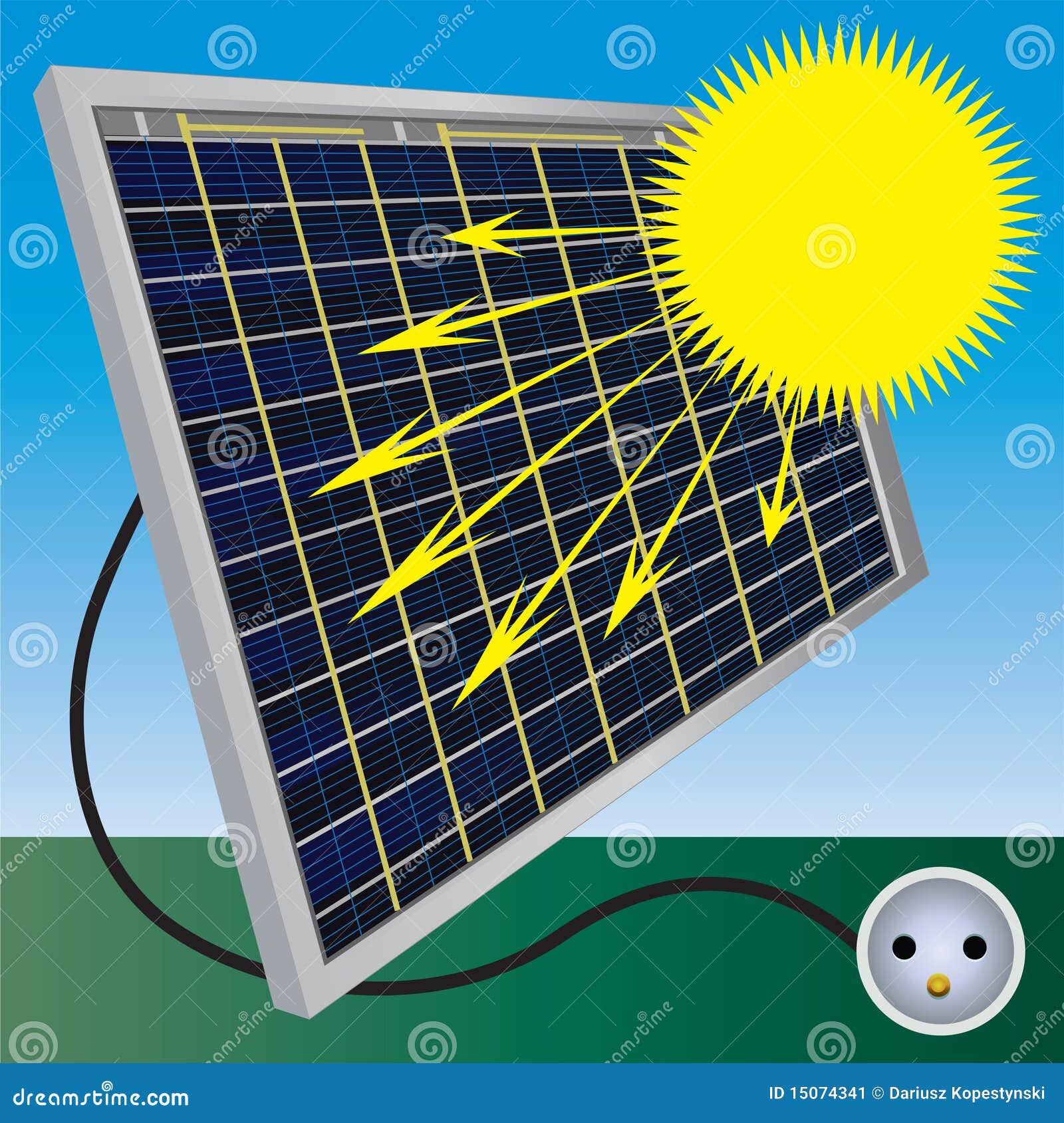 Solar electric panel produce electricity. Color illustration.