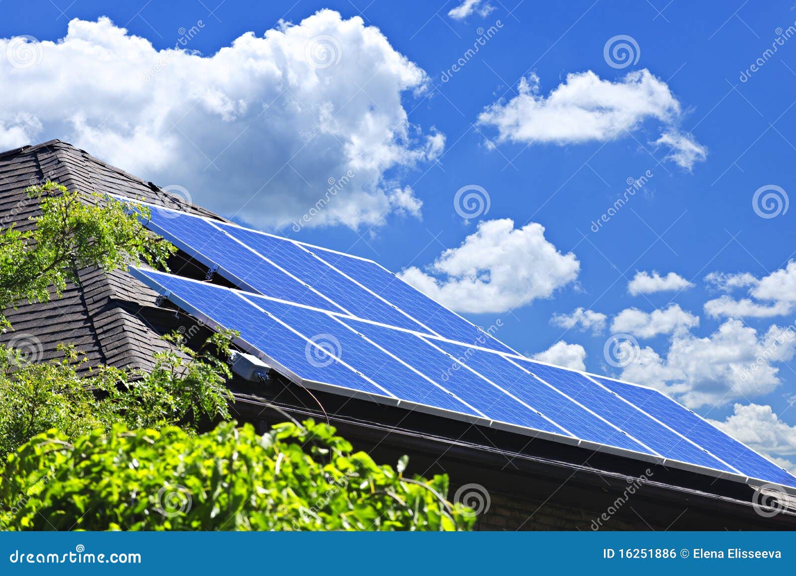  energy photovoltaic solar panels on roof of residential house