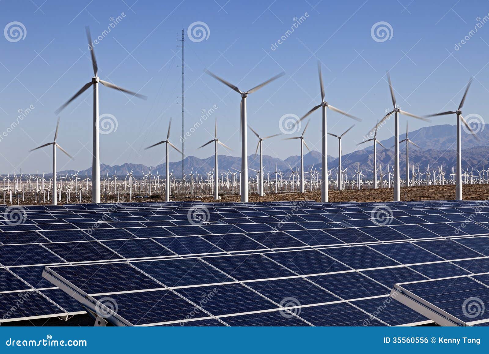 Solar Panels And Wind Turbine Power Royalty Free Stock Image - Image 