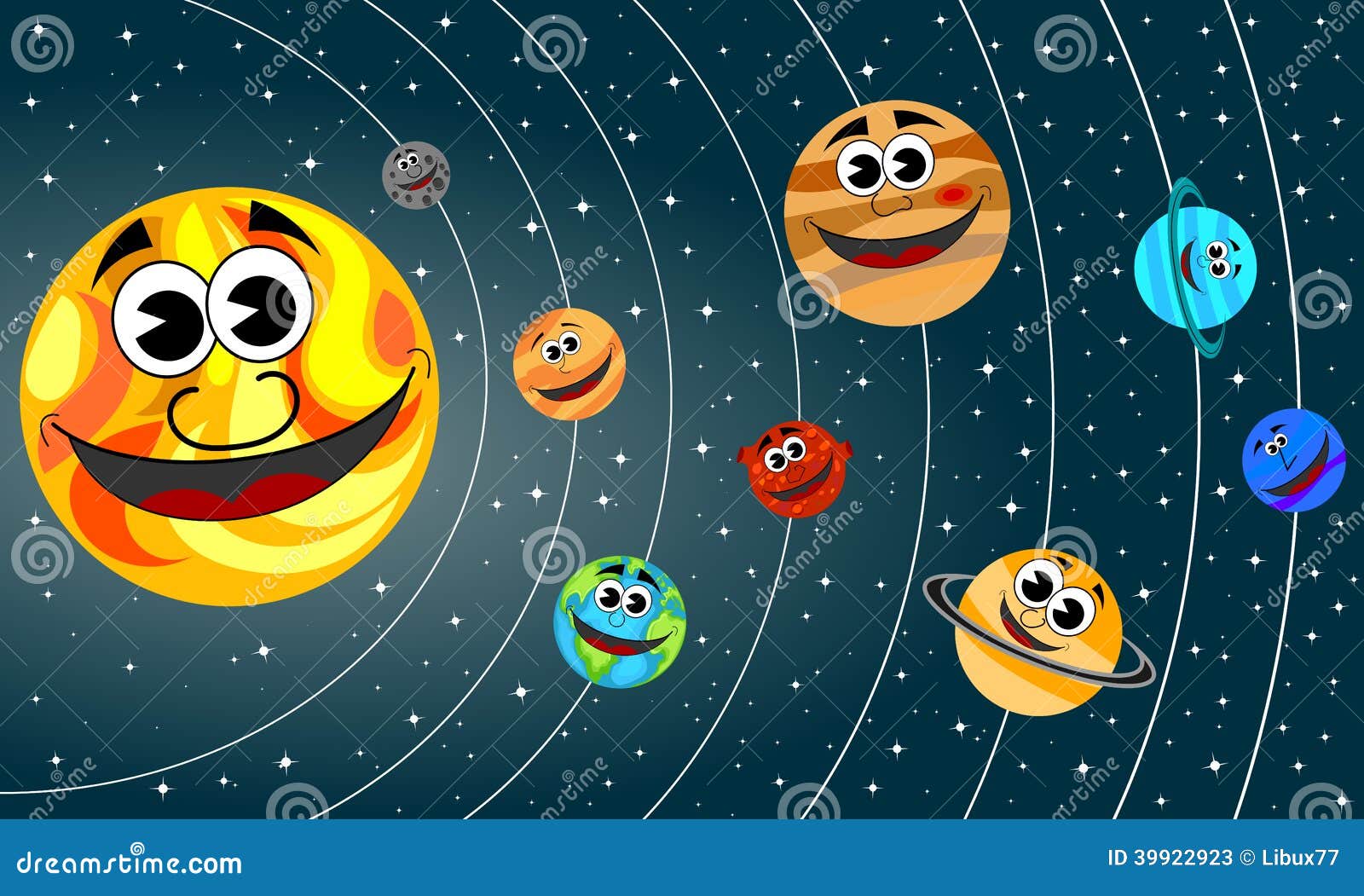 Solar System Cartoon Planets Smiling Orbit Stock Vector - Image: 39922923