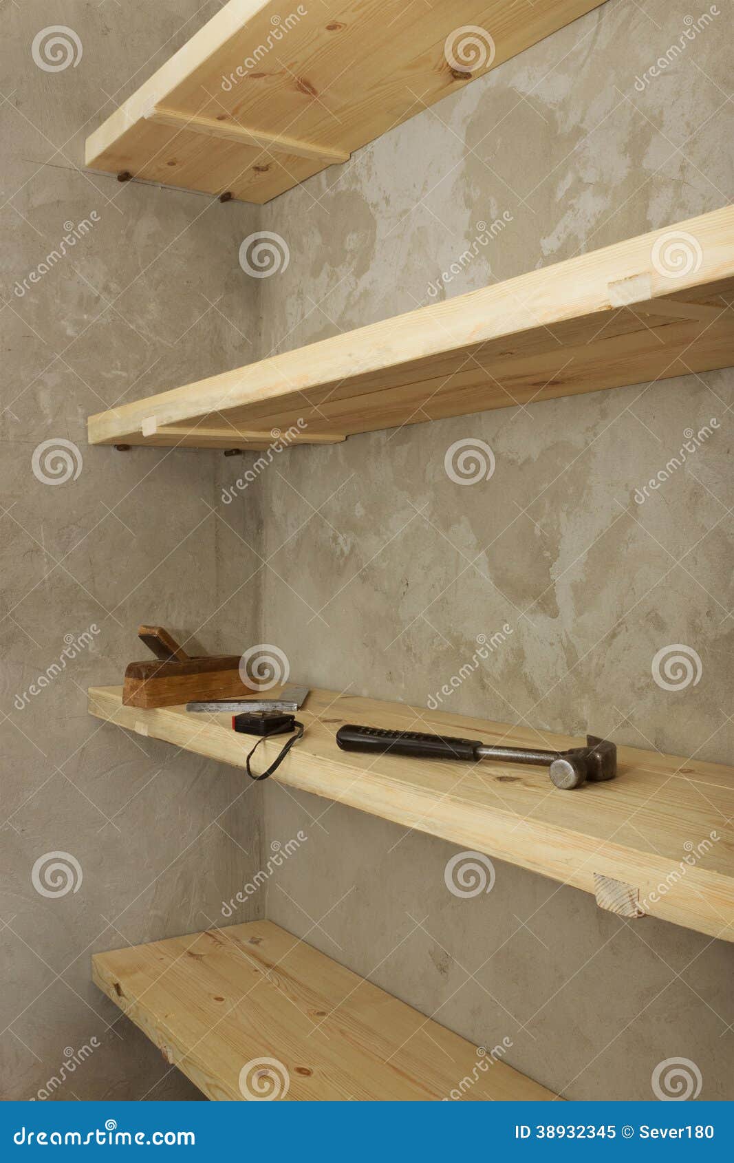 Solid Shelves Made Of Wood In Rural Pantry Stock Photo ...
