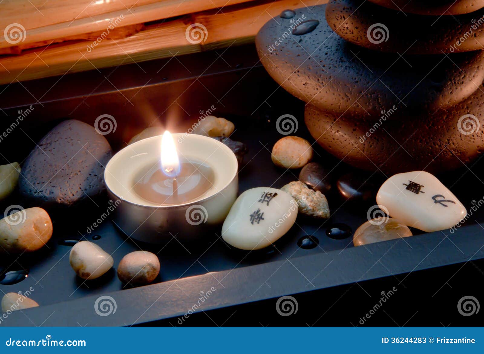 Spa Decoration In Asian Style With Stones And Candle Stock Photos