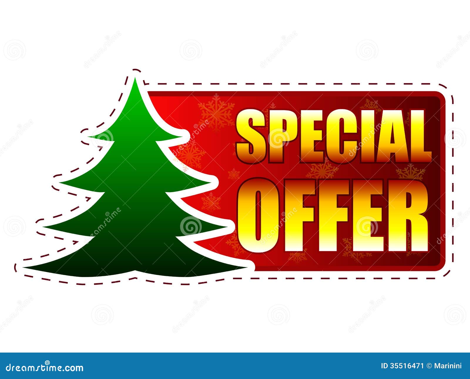 special offer and christmas tree on red banner with special offer and christmas tree on red banner with