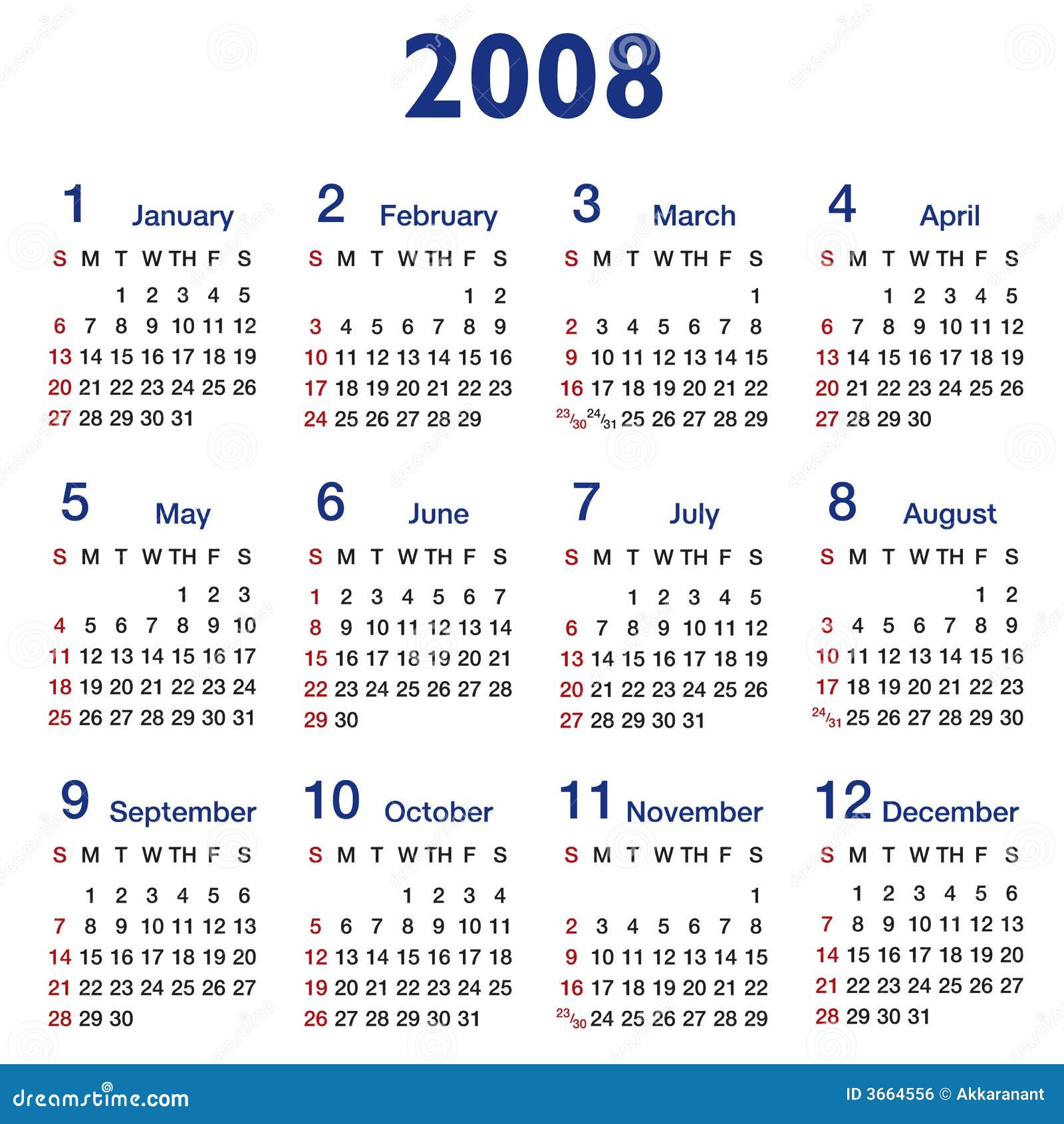 Squareratio 2008 Calendar Royalty Free Stock Image Image 3664556