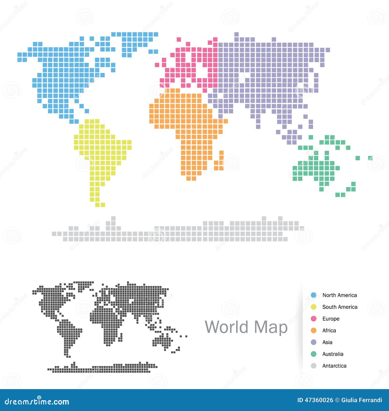 Squared World Continents Map Stock Vector - Image: 47360026