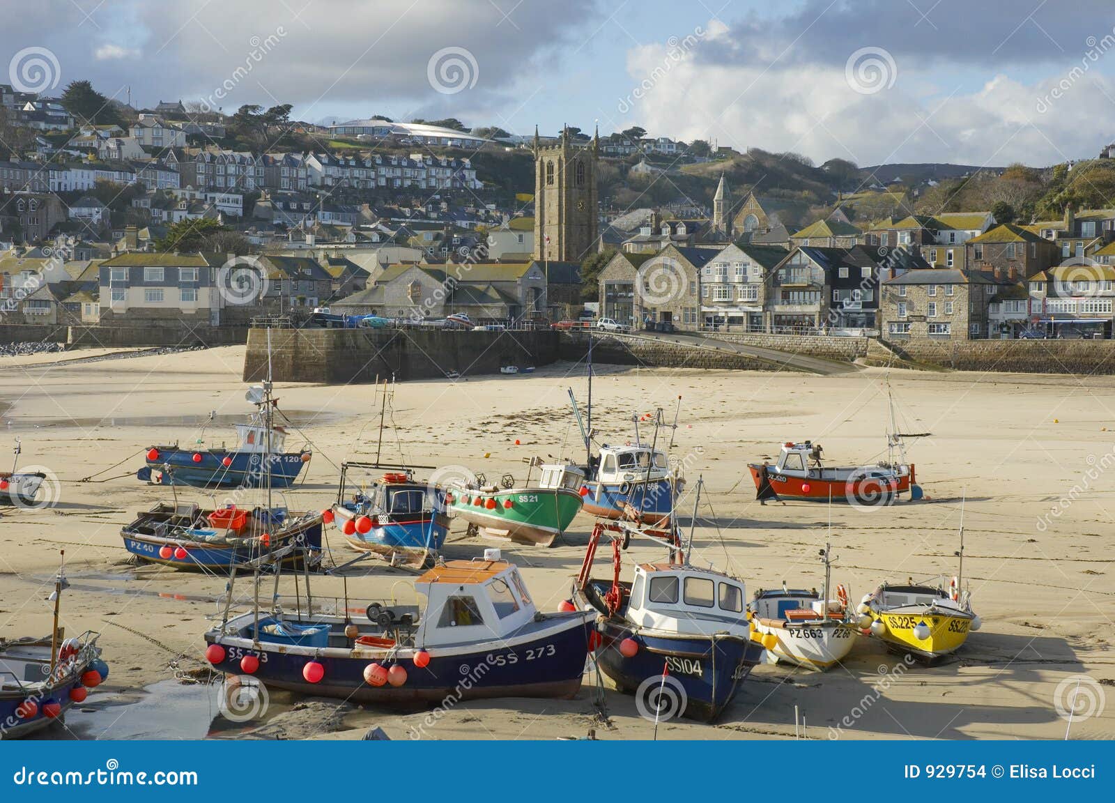 Boats with low tide in St Yves, Cornwall, United Kingdom.