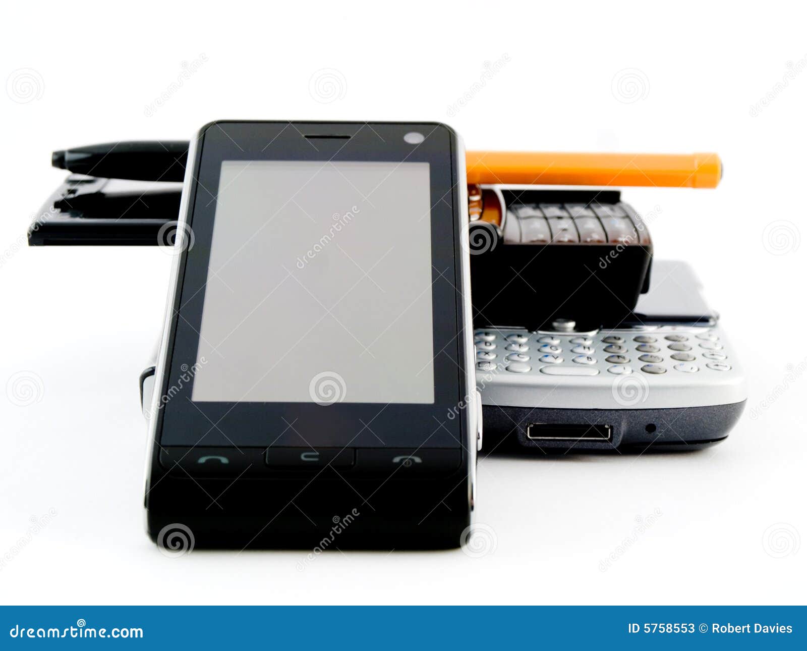 Stack Pile Of Several Modern Mobile Phones PDA Stock Photos Image