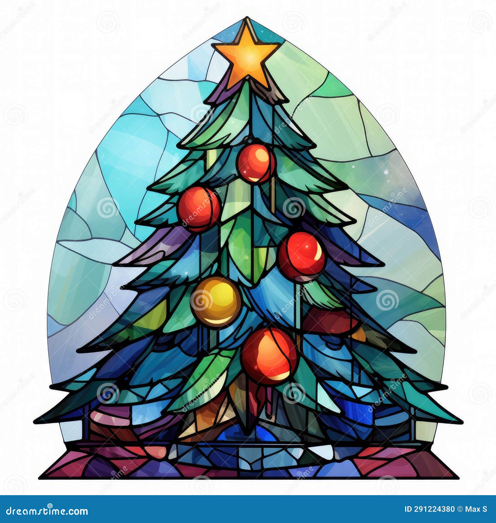 Stained Glass Christmas Tree With Presents Stock Illustration