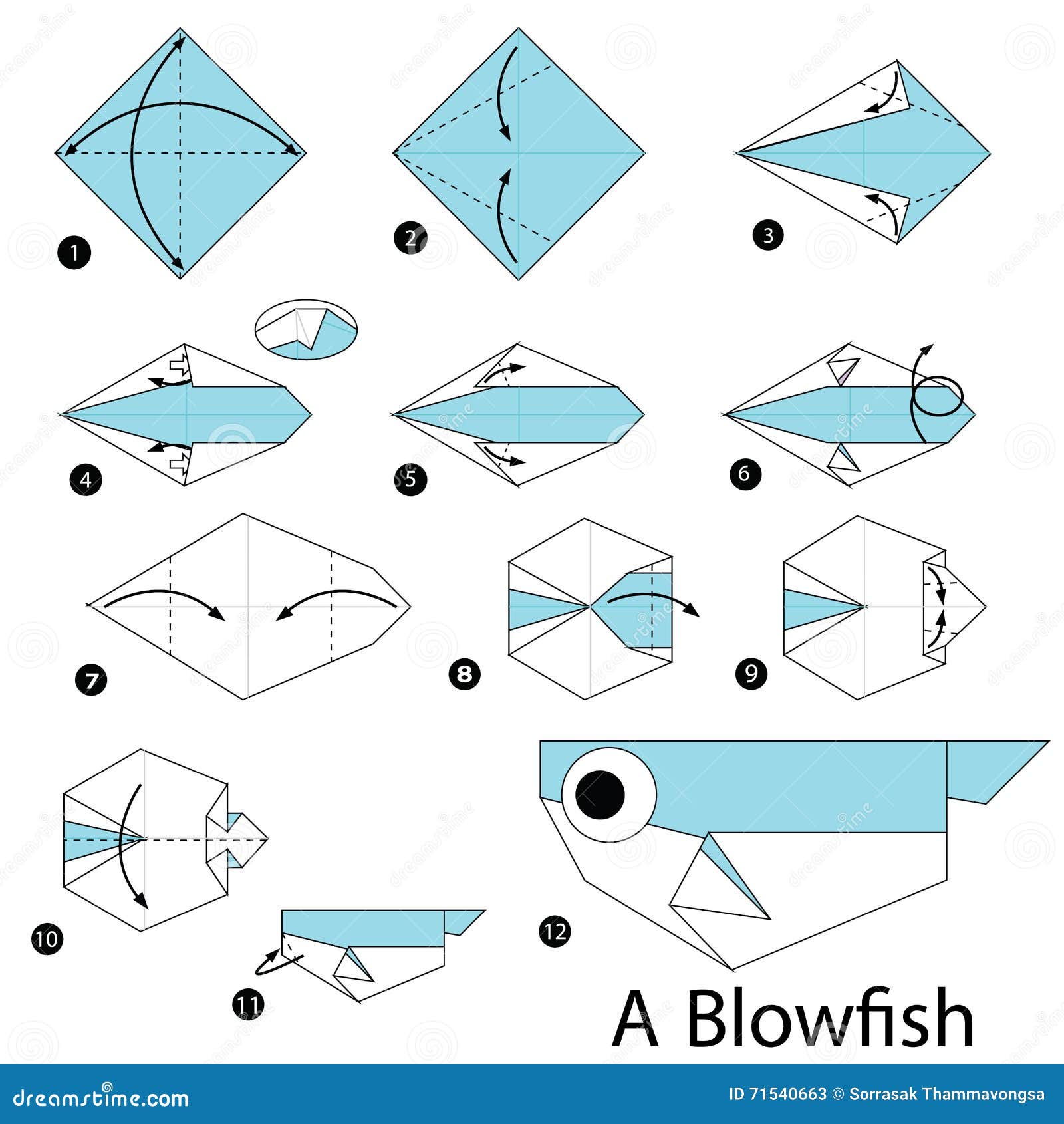 Step By Step Instructions How To Make Origami A Blow Fish. Stock Vector Image 71540663