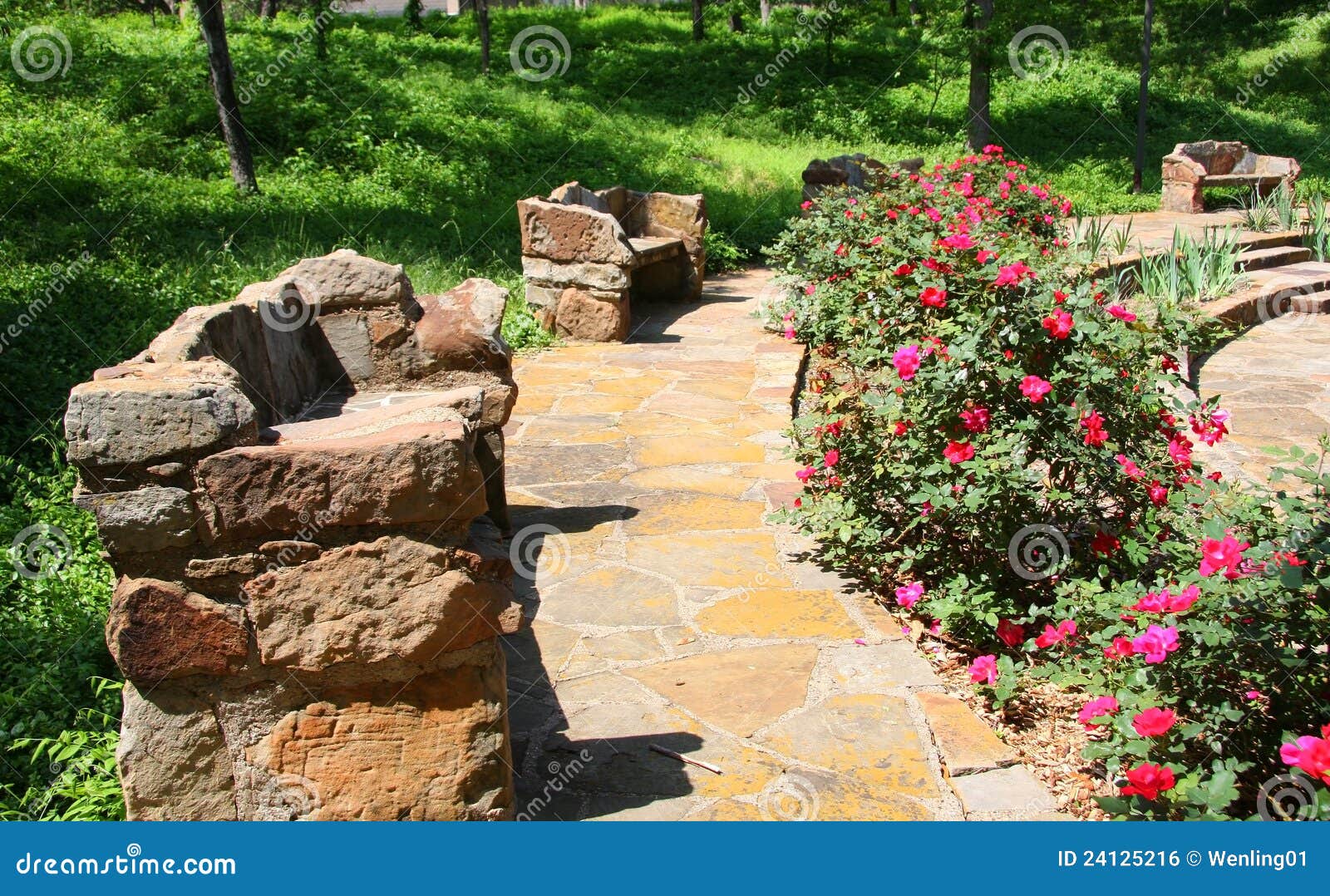 Stone Benches In The Garden Royalty Free Stock Image - Image: 24125216