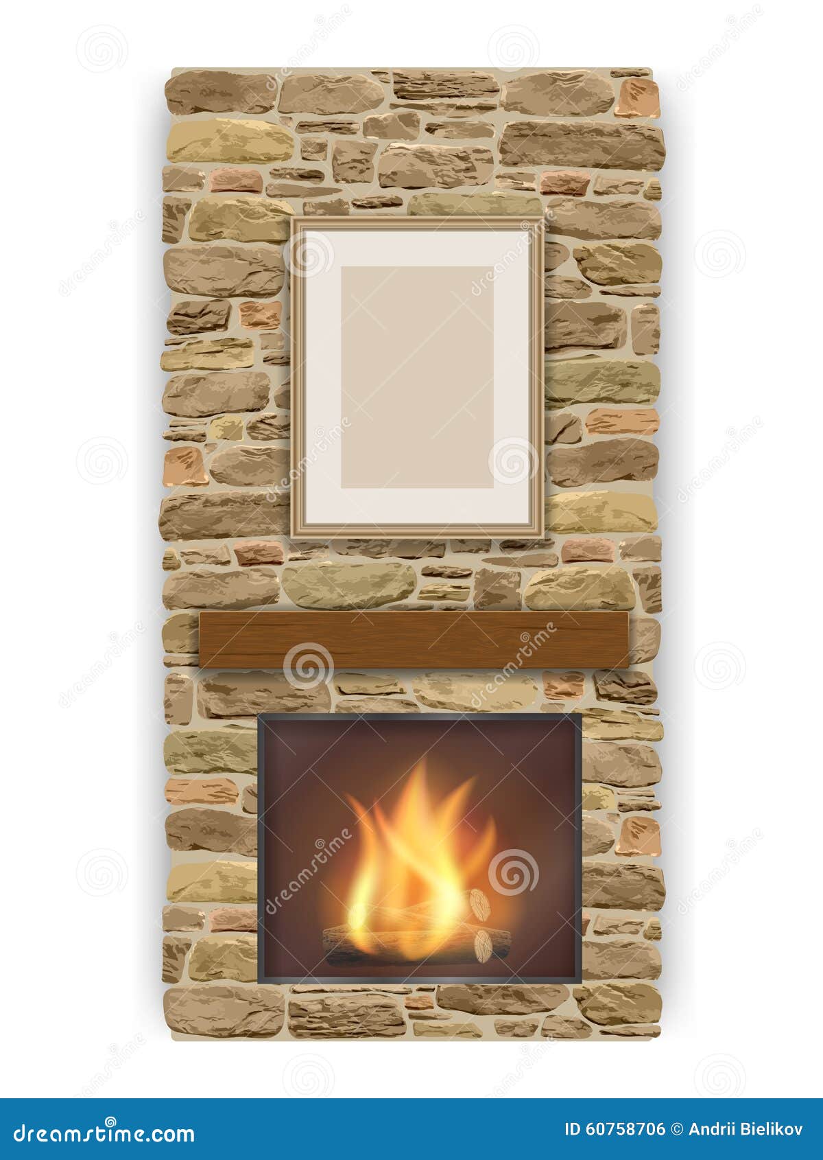 Stone Veneer Fireplace Stock Vector - Image: 60758706